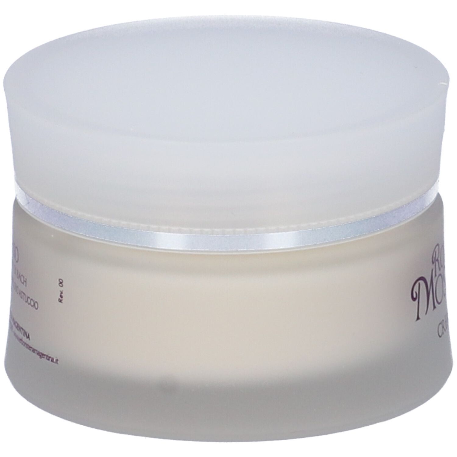 Crema viso in vasetto di vetro bianco con coperchio. Rosa Mosqueta del Cile, Crema Viso.