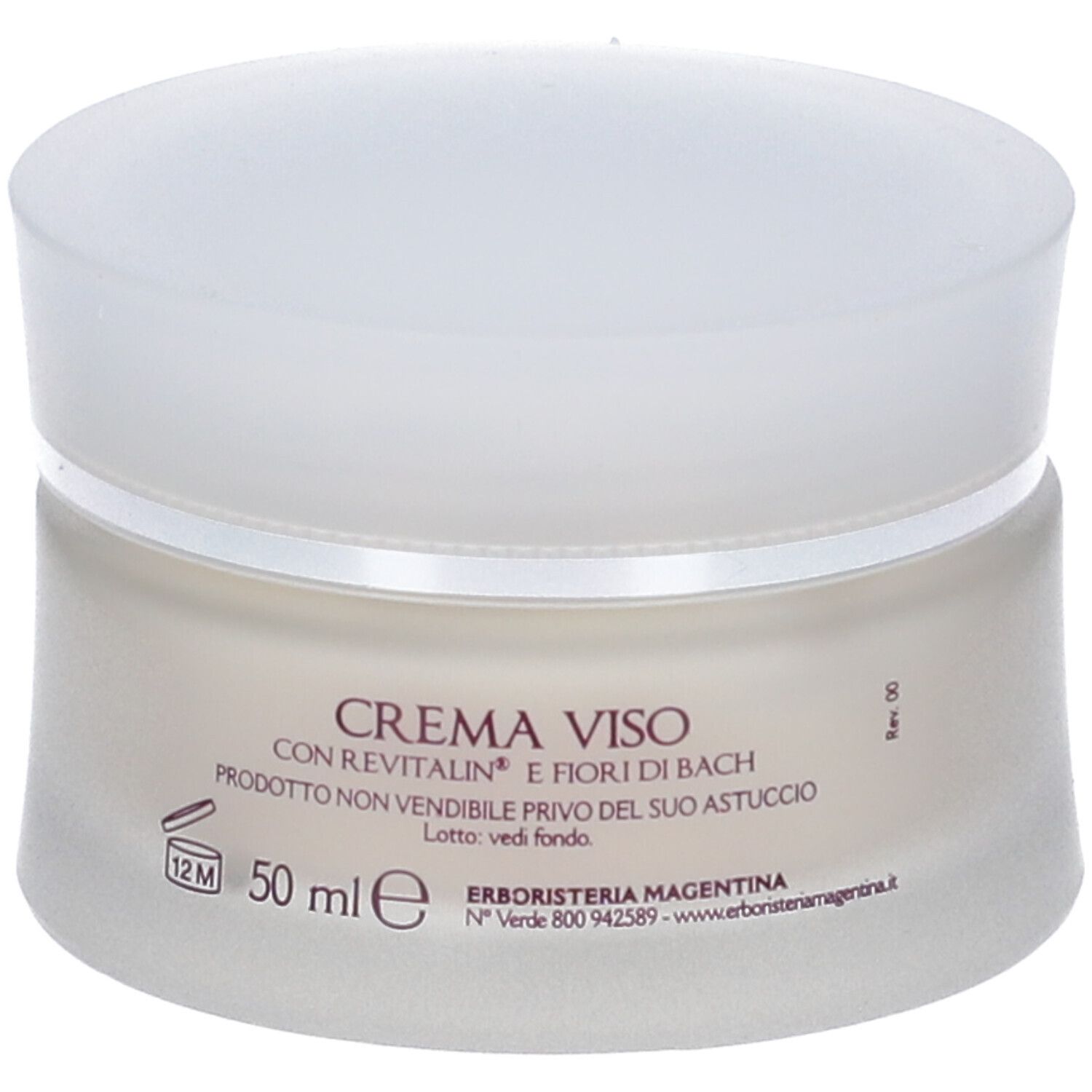 Crema viso in vasetto di vetro bianco con coperchio. Rosa Mosqueta del Cile, Crema Viso.
