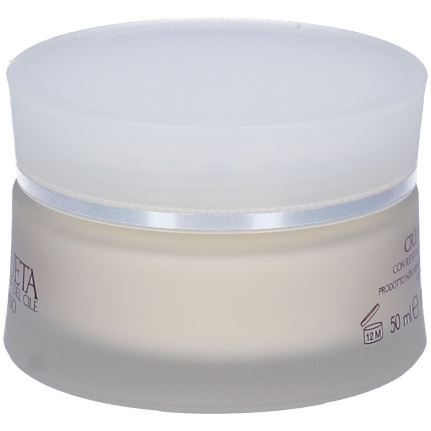Crema viso in vasetto di vetro bianco con coperchio. Rosa Mosqueta del Cile, Crema Viso.