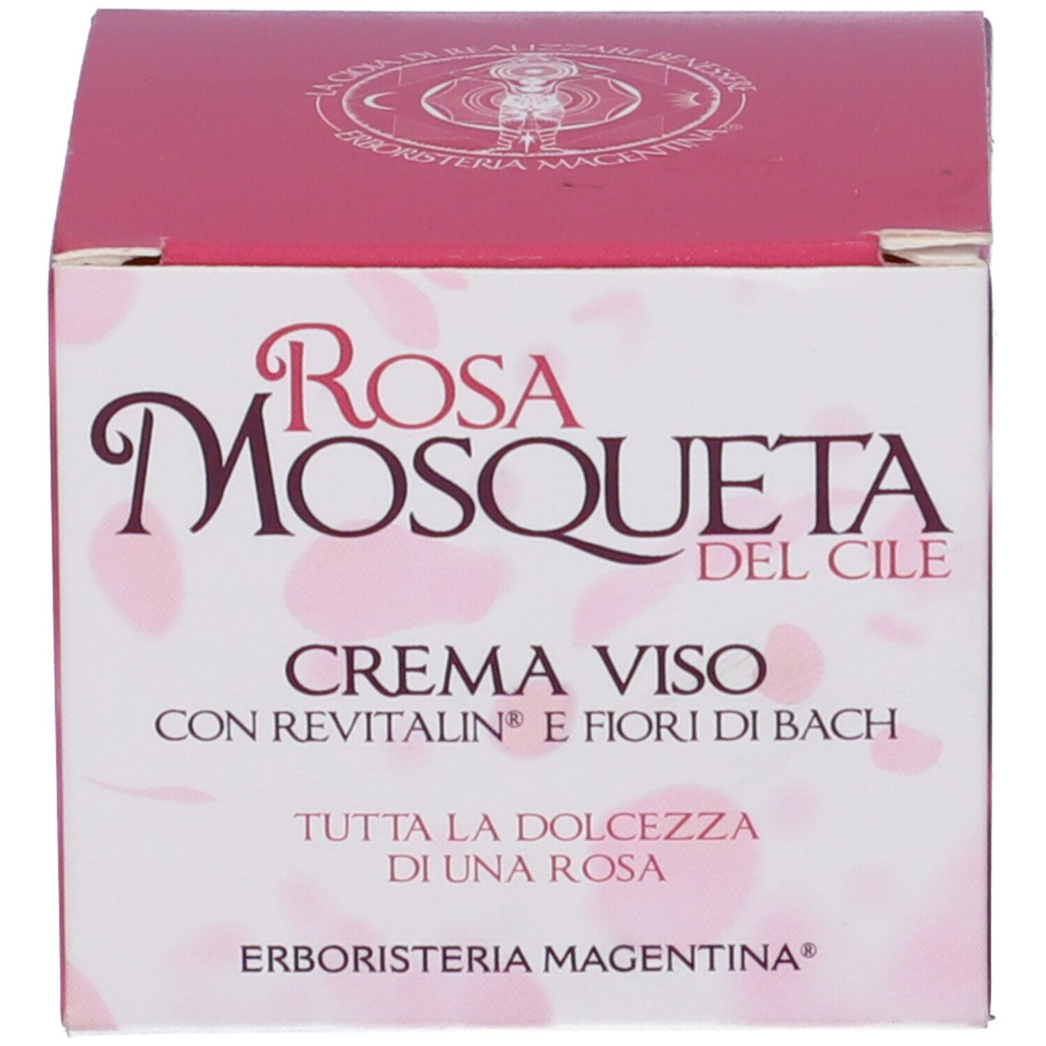 Confezione di crema viso. Rosa Mosqueta del Cile, Crema Viso. Rosa e bianco.