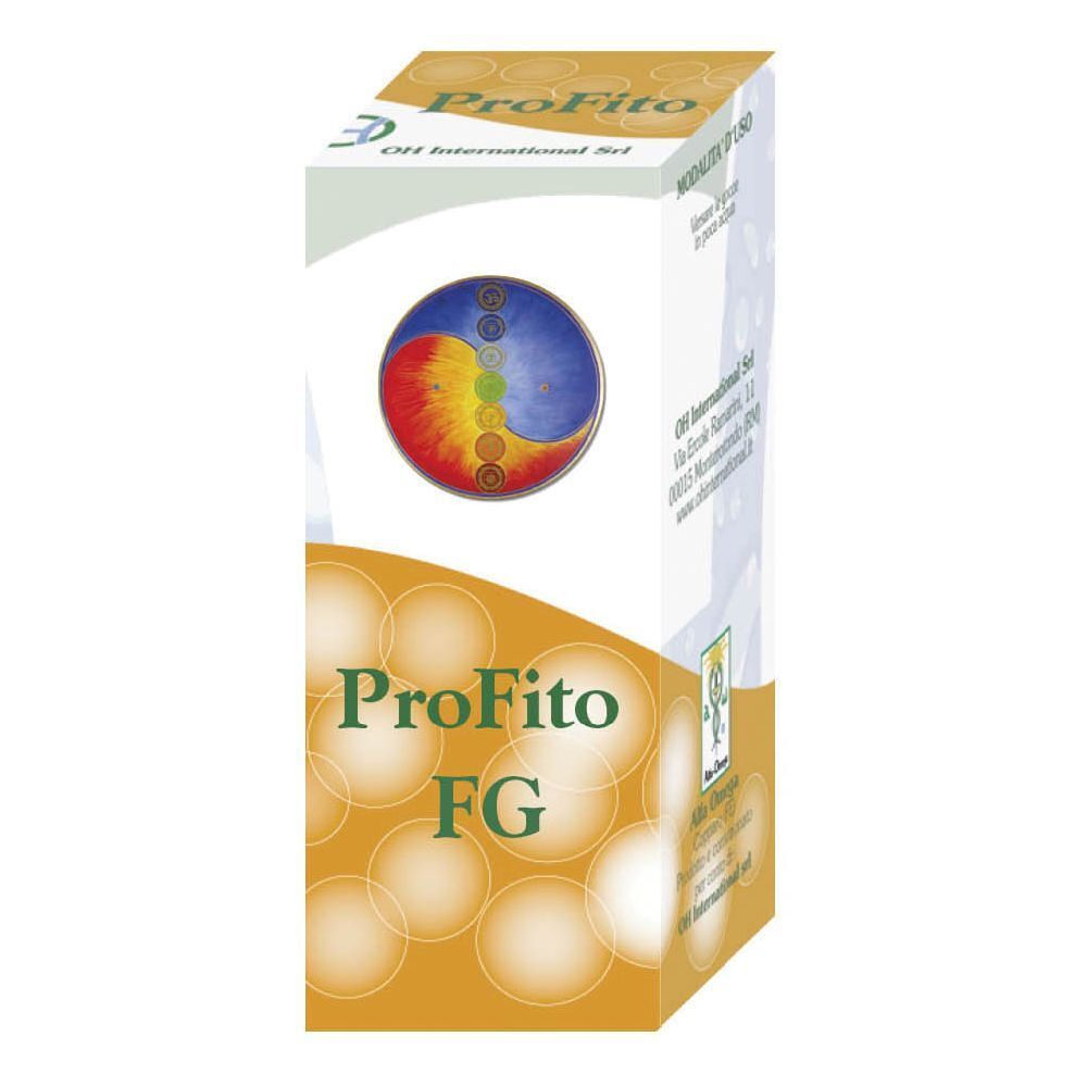 Scatola con nome e logo del prodotto. Immagine rotonda colorata. Testo: ProFito FG.