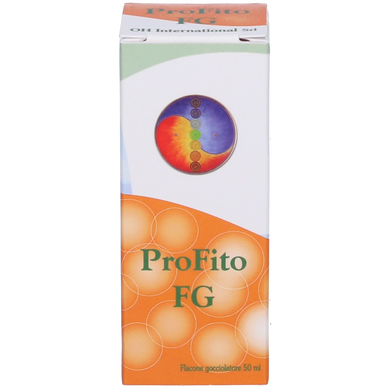 Scatola con nome e logo del prodotto. Testo: ProFito FG. Contagocce.