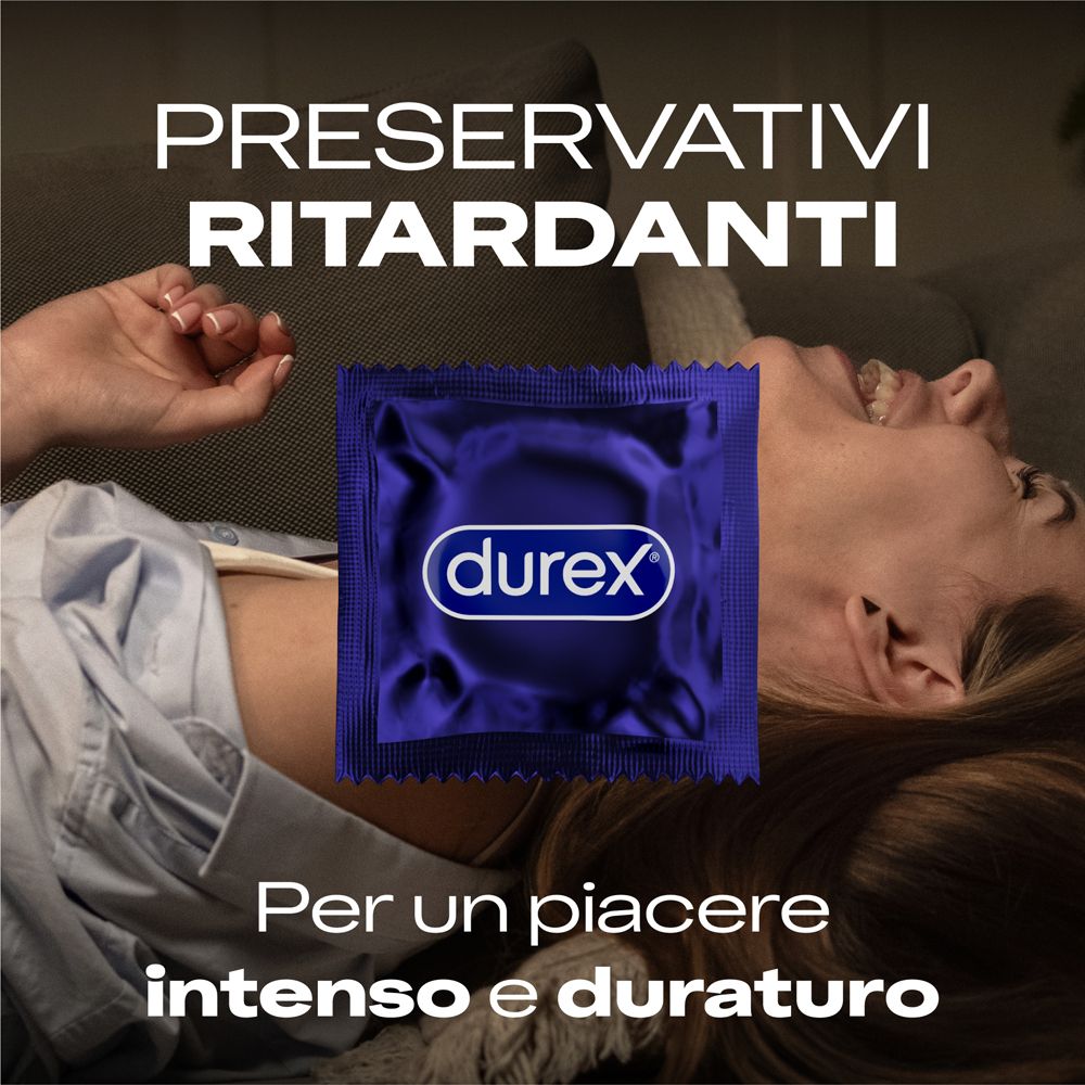 Durex Kondompackung mit der Aufschrift 'PRESSEVATIVI RITARDANTI'.