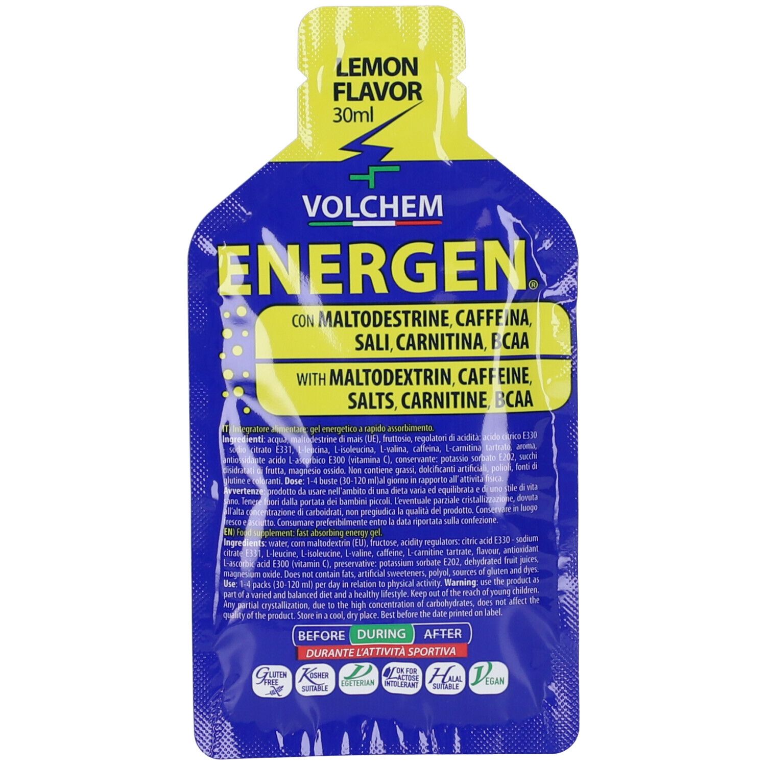 VOLCHEM Energen 30 Gel Energetico Liquido Con Caffeina - Gusto Limone