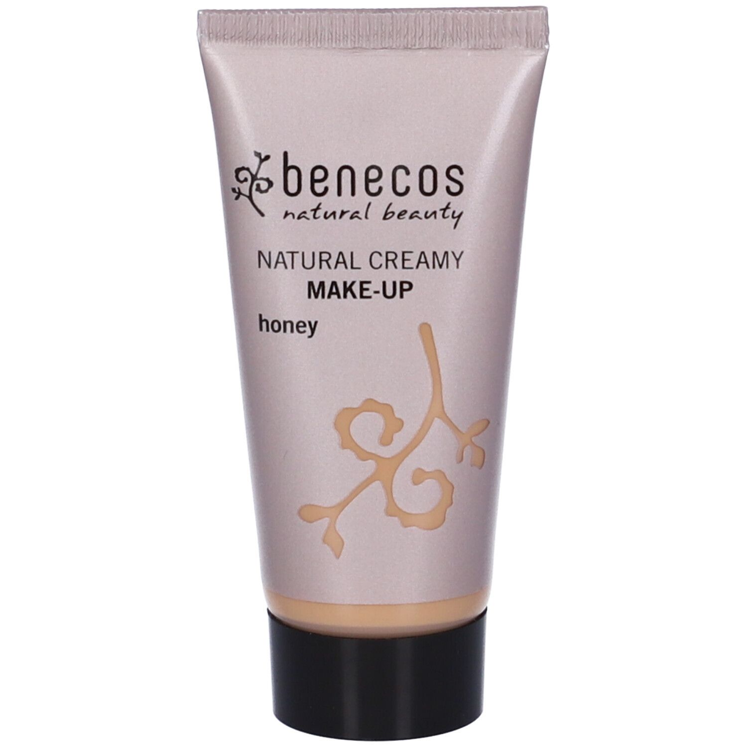 Tubo beige con tappo nero. Scritta: Benecos, Natural Creamy Make-up, honey.