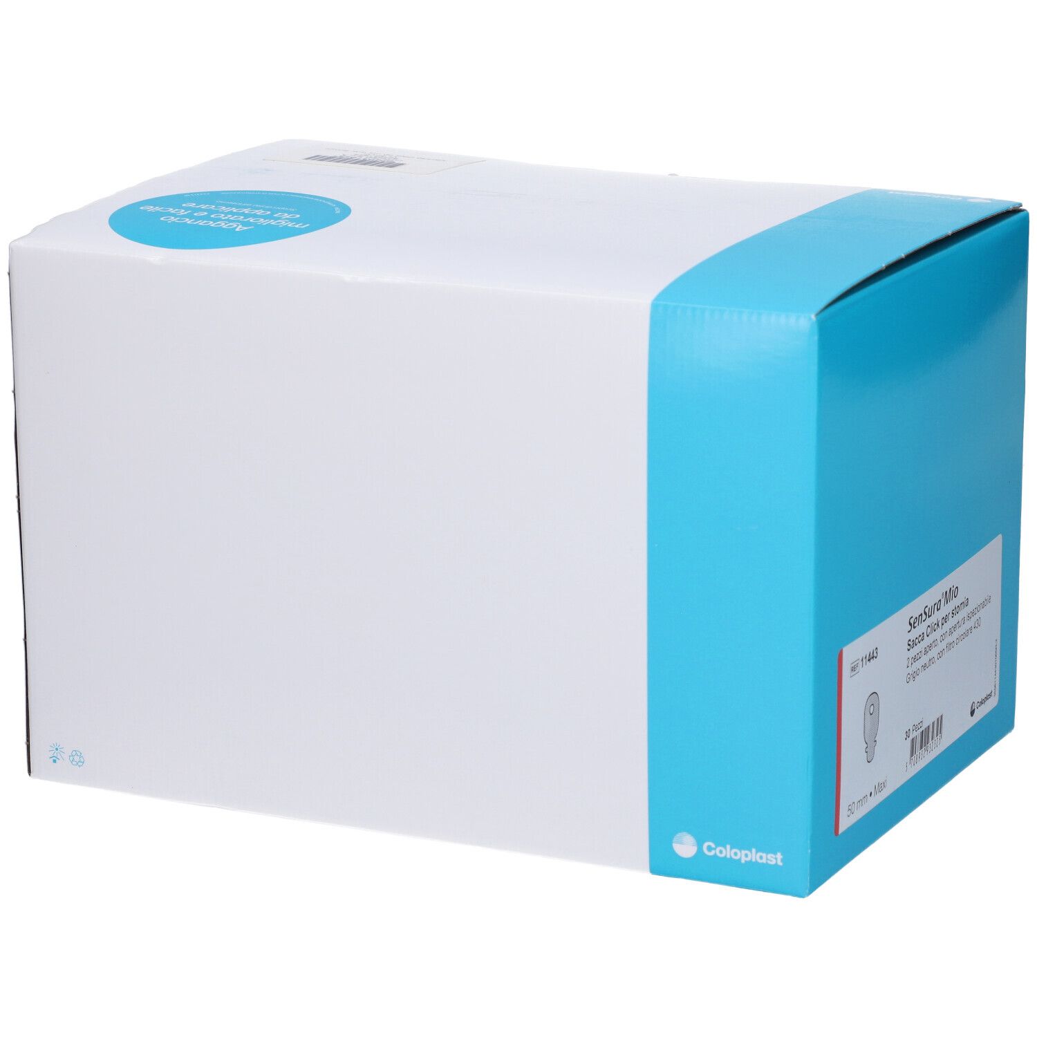 Coloplast SenSura Mio 430 Click Ileostomiebeutel, 2-teiliges System, Maxi-Flansch 50 mm, 30 Stück. Geschlossener Beutel.