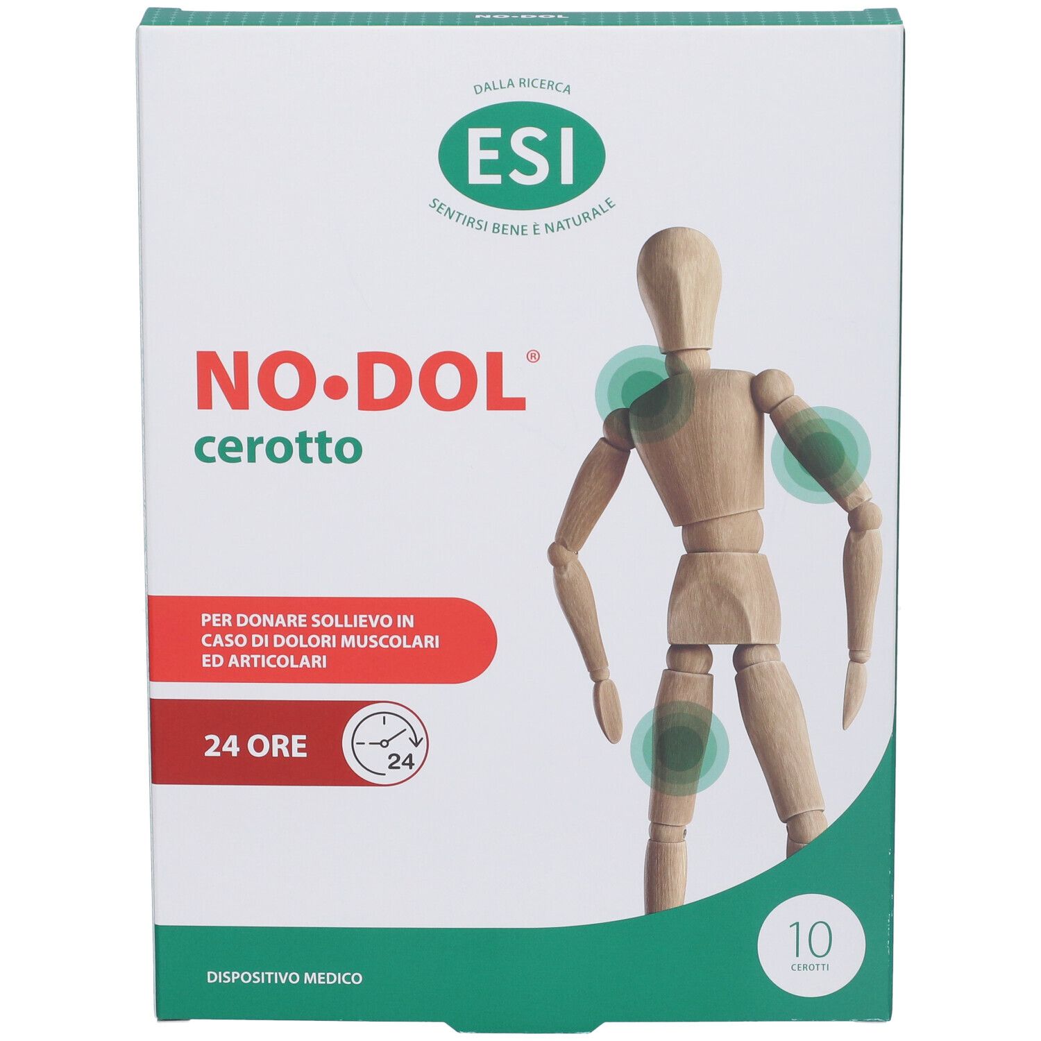 NO-DOL Cerotto Packung mit Holzfigur und Gelenkmarkierungen.