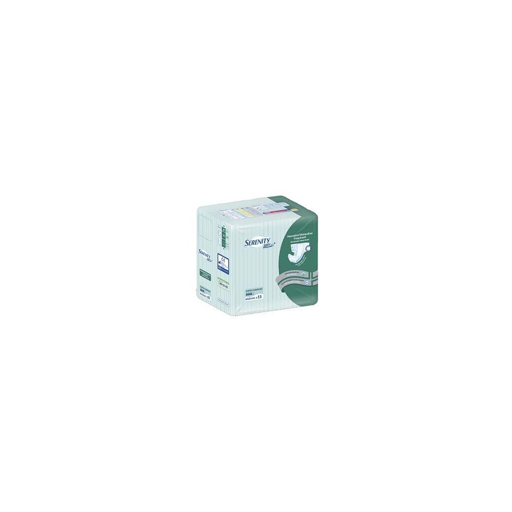 Confezione di pannoloni a mutandina. Design verde e bianco, nome e logo del prodotto visibili. Vista laterale.