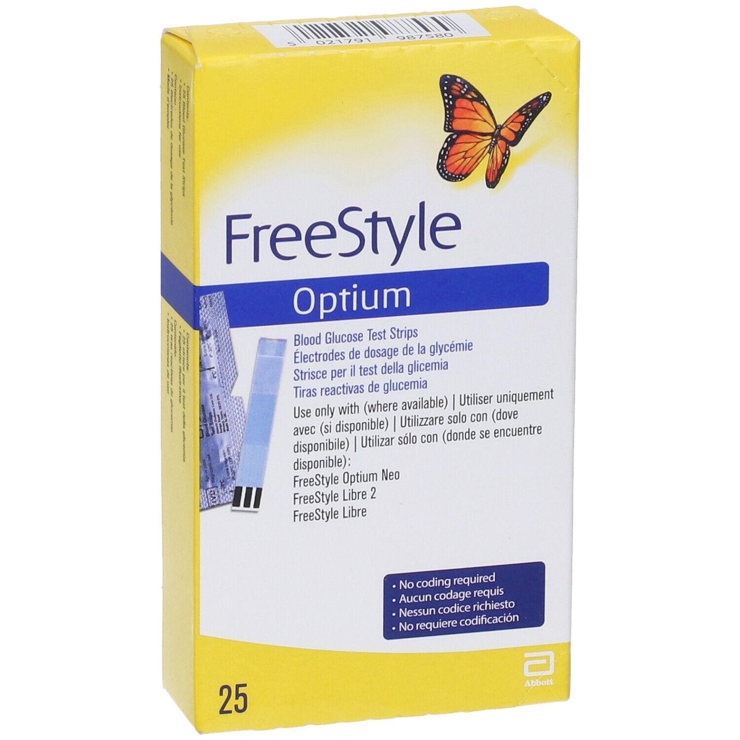 FreeStyle Optium Blutglukose-Teststreifen, 25 Stück.