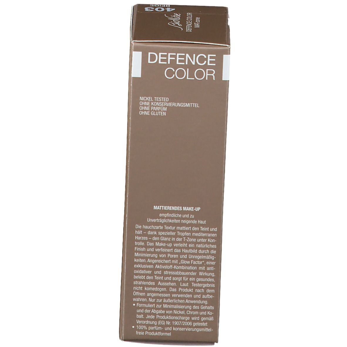 Confezione BioNike Defence Color Mat-zone. Testo sulla confezione: make-up opacizzante. Nickel tested, senza conservanti, senza profumo, senza glutine.