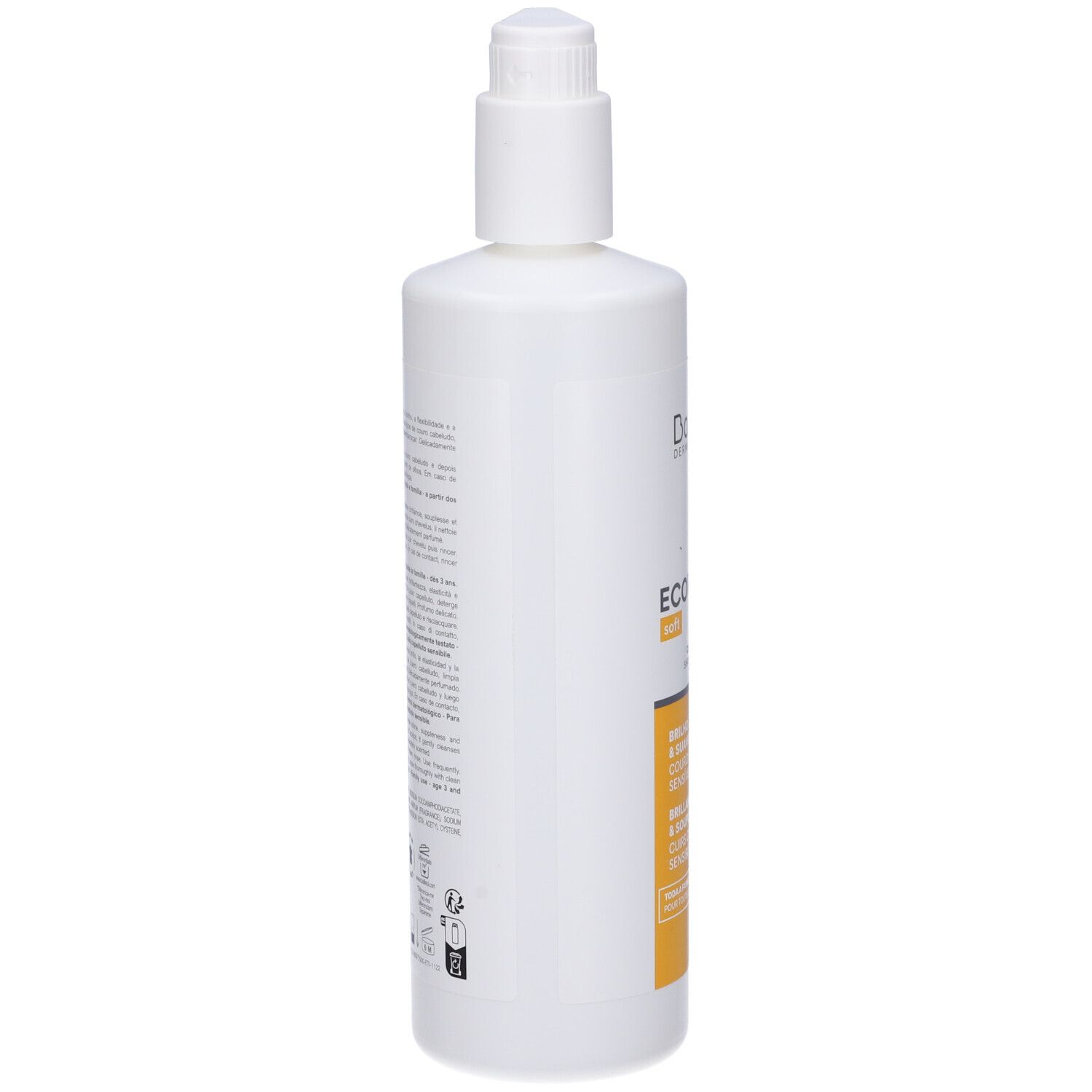 Weiße Flasche mit Pumpe. Aufschrift: Baieulle Dermatologie. Text auf der Seite.