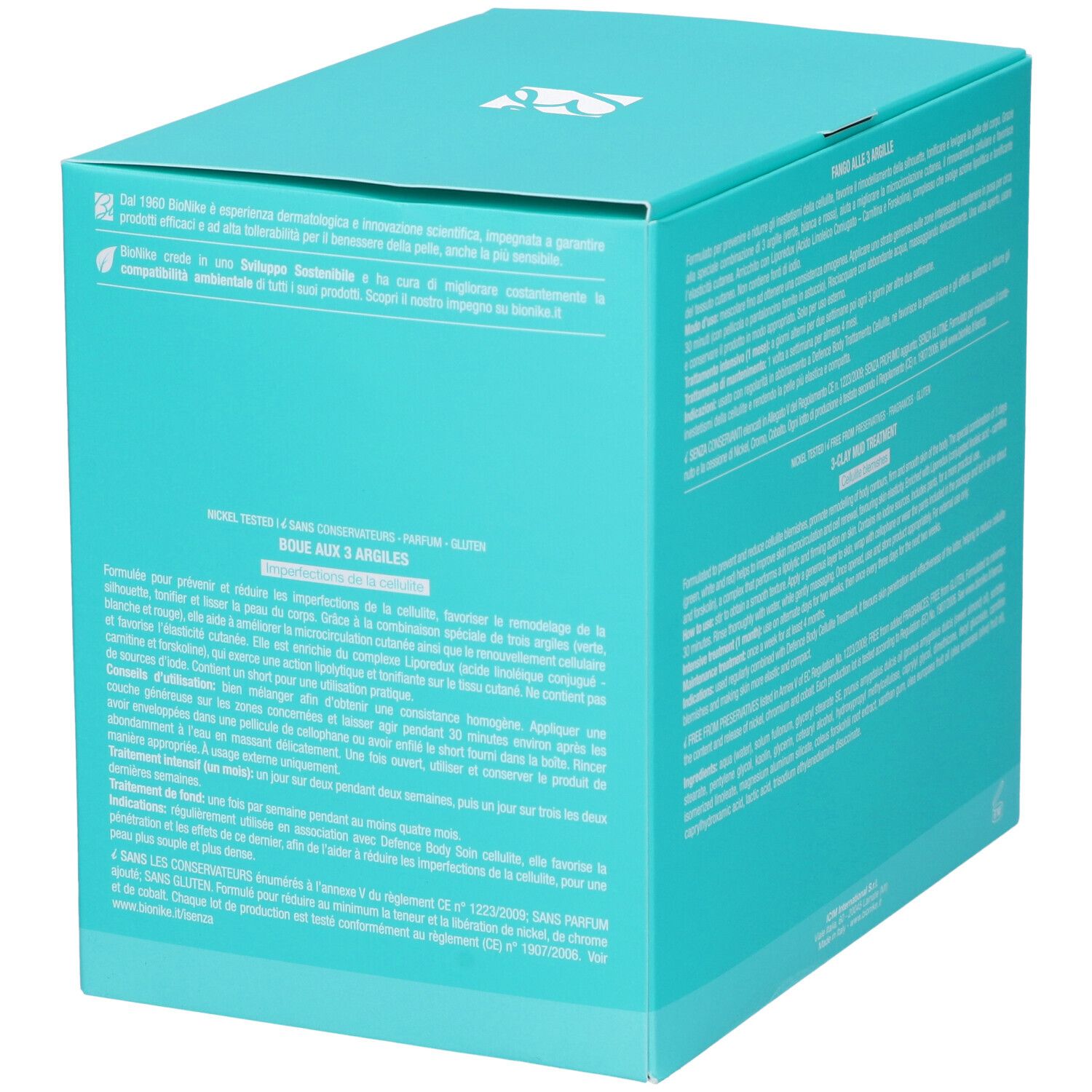 Türkisfarbene Schachtel. Text auf Italienisch und Englisch. Aufschrift: Defence Body ReduxCell. 500 g.