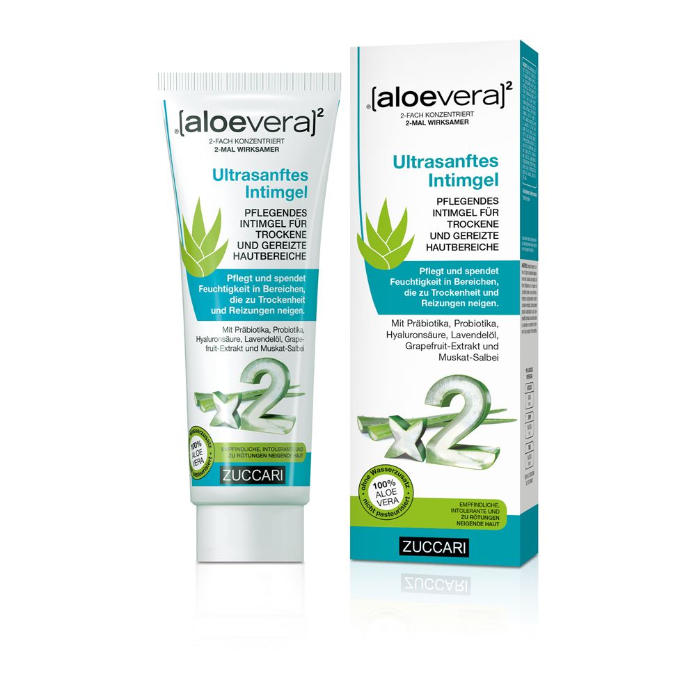 Tube und Faltschachtel mit Intimgel, Aloe Vera, doppelt konzentriert.