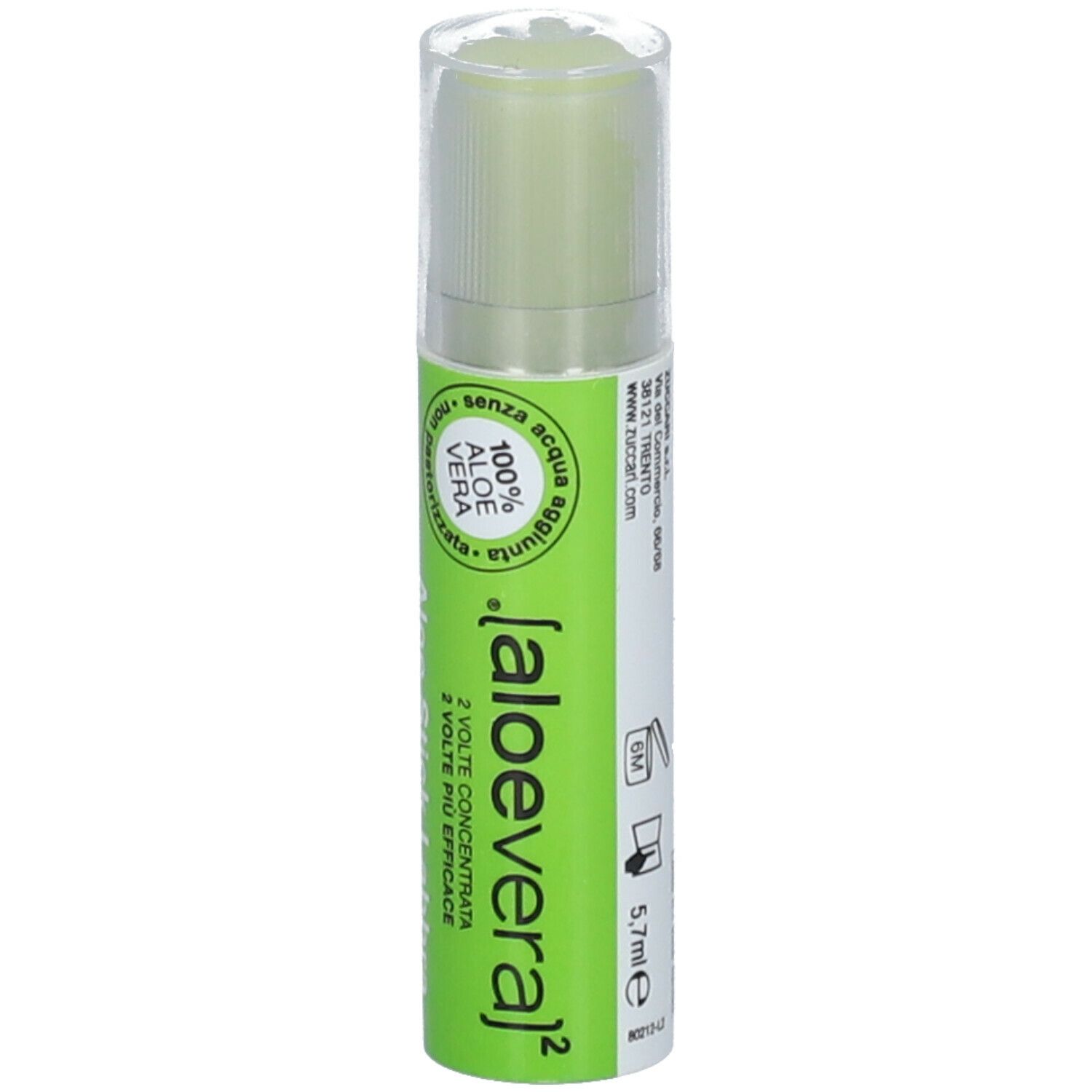 Aloe Stick Labbra, grüner Stift mit transparentem Deckel. 100% Aloe Vera.