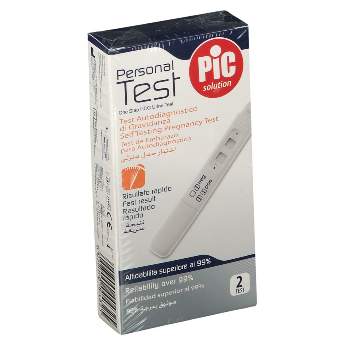 Confezione di PIC Personal Test. Contiene due test. Scritte: Personal Test, PIC solution, Test Autodiagnostico di Gravidanza.