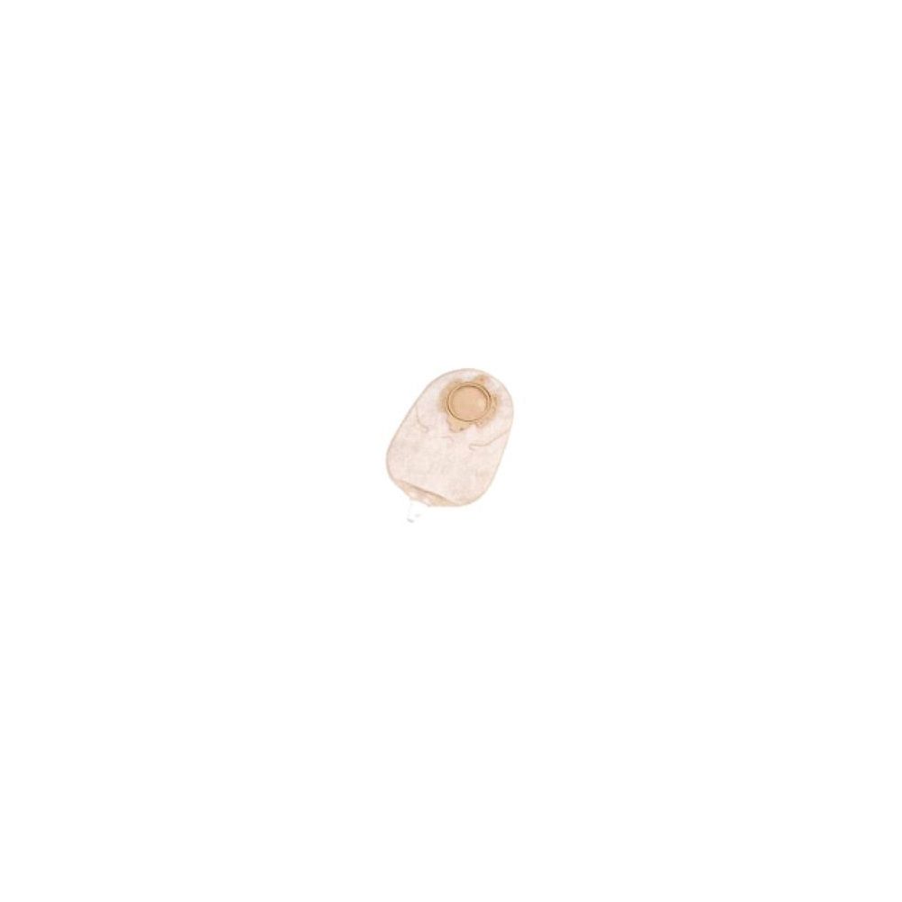 Dispositivo medico a forma di sacca. Beige e trasparente. Con apertura.