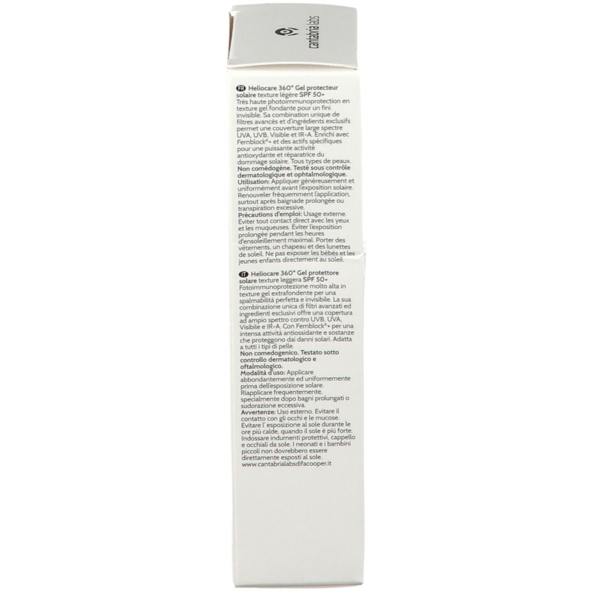 Retro della scatola. Testo multilingue. Informazioni sull'uso e gli ingredienti. Testato dermatologicamente.