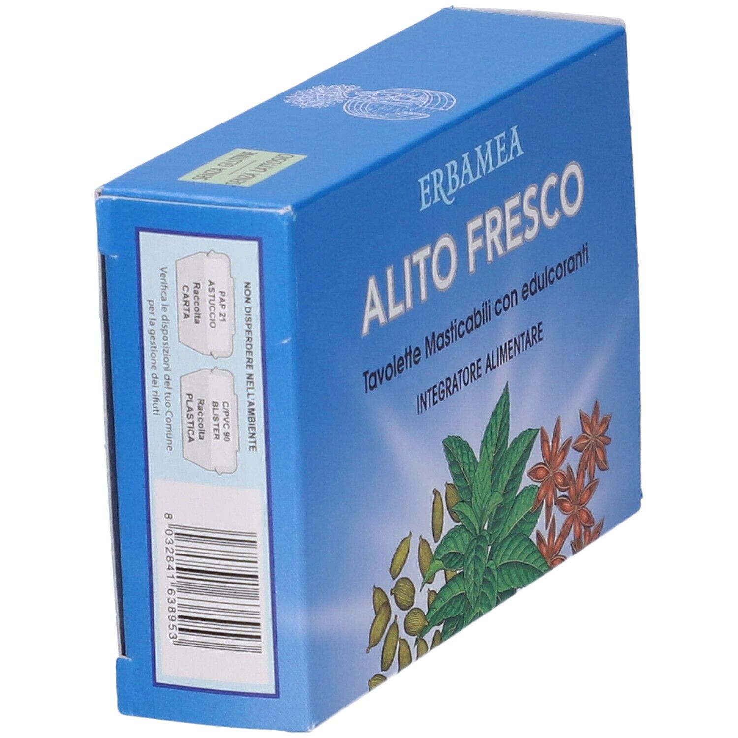 Alito Fresco Nahrungsergänzungsmittel-Schachtel, blau mit Kräutern und Sternanis.