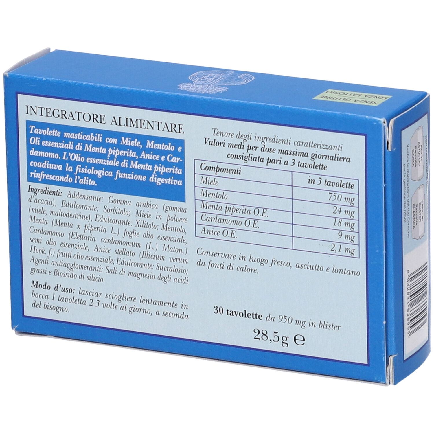 Alito Fresco Nahrungsergänzungsmittel-Schachtel, blau mit Kräutern und Sternanis.