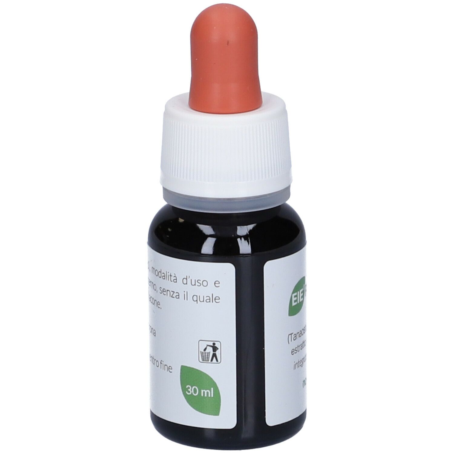 Flacone marrone con contagocce rosso. Scritta: EIE Partenio, 30 ml. Contiene liquido.