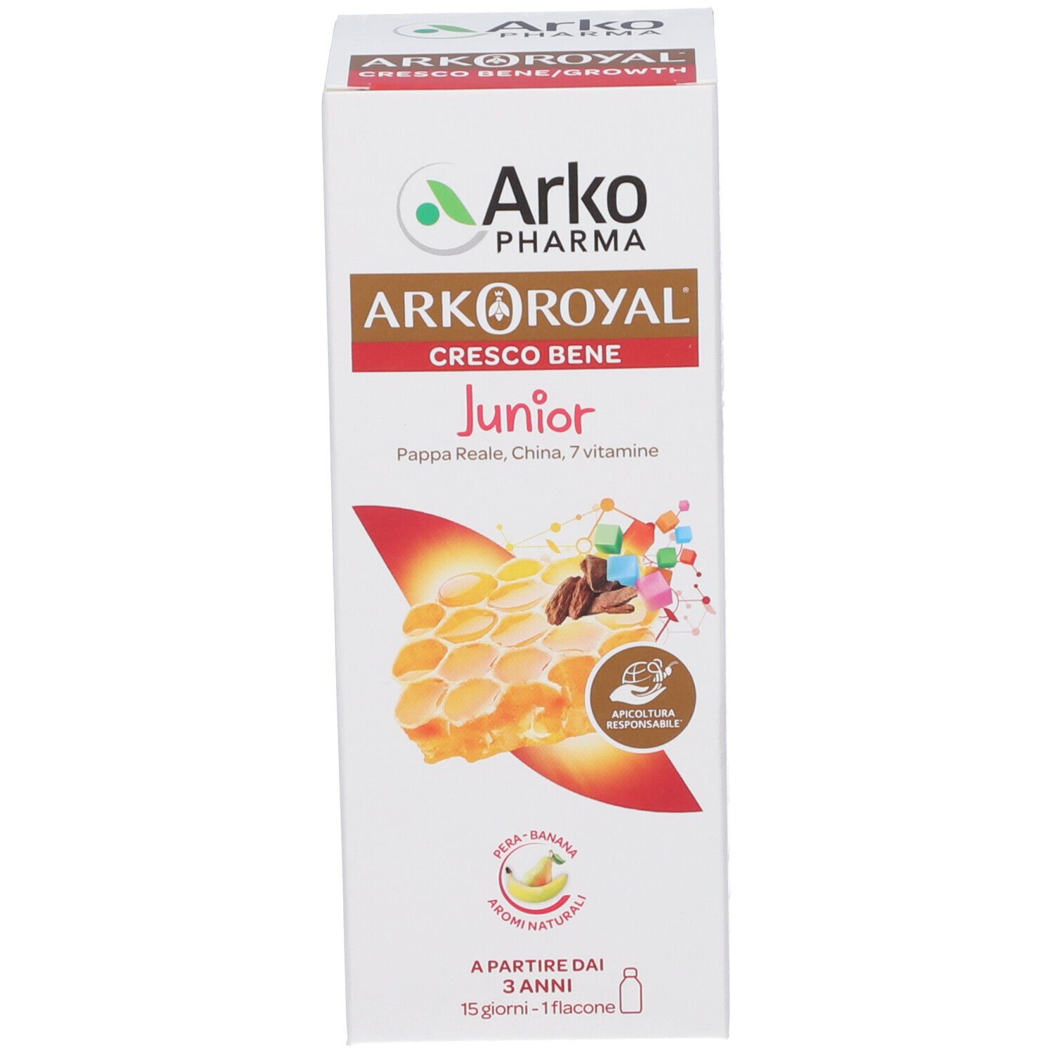 Produktverpackung. Karton mit Produktnamen und Logo. Text: ArkoRoyal Cresco Bene Junior. Abbildung.