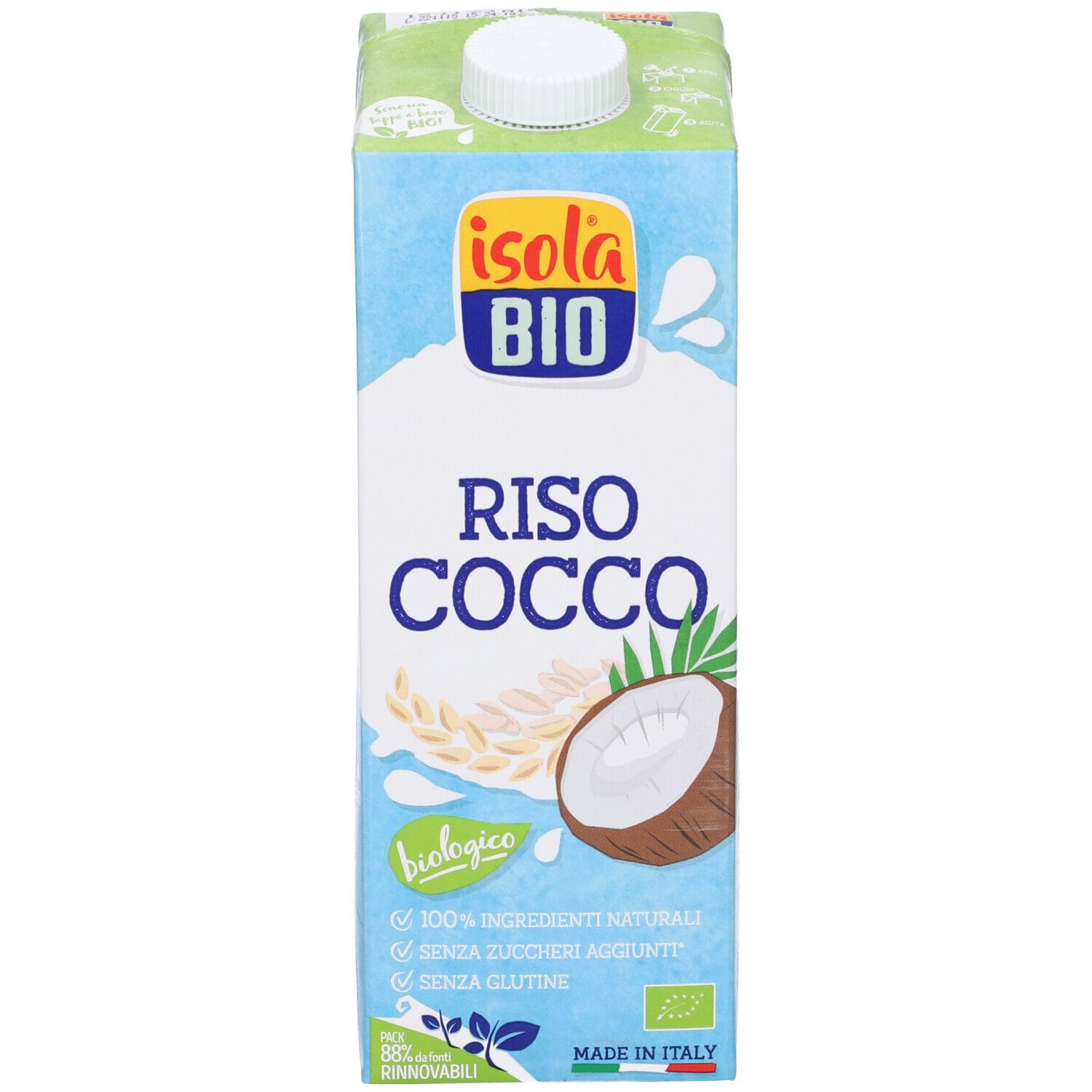 Confezione Riso Cocco, cocco e riso, logo Bio, 100% ingredienti naturali, senza zuccheri aggiunti, senza glutine.
