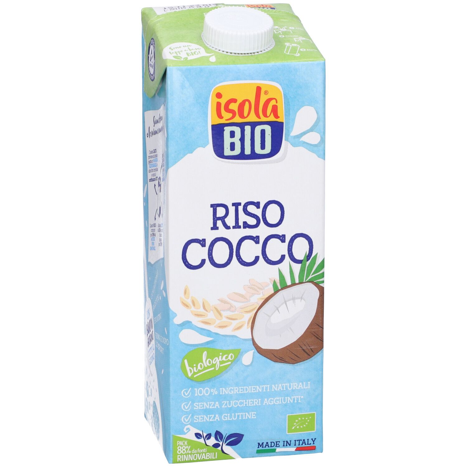 Confezione Riso Cocco, cocco e riso, logo Bio, 100% ingredienti naturali, senza zuccheri aggiunti, senza glutine.
