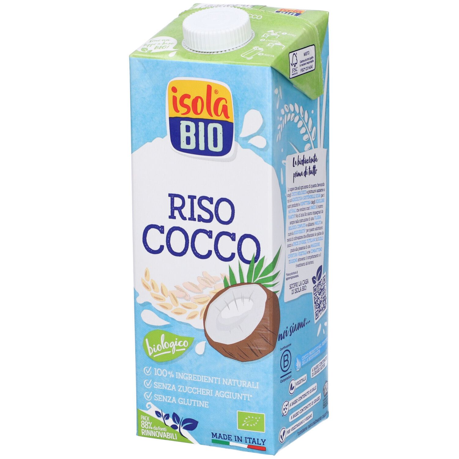 Confezione Riso Cocco, cocco e riso, logo Bio, 100% ingredienti naturali, senza zuccheri aggiunti, senza glutine.