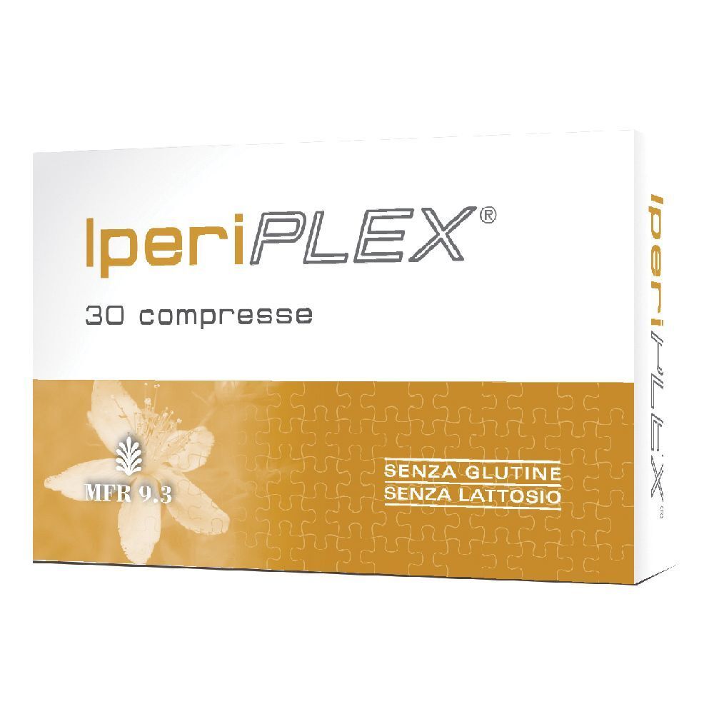 Scatola di Iperiplex 30 compresse. Confezione bianca con nome del prodotto e design floreale. Senza glutine e lattosio.