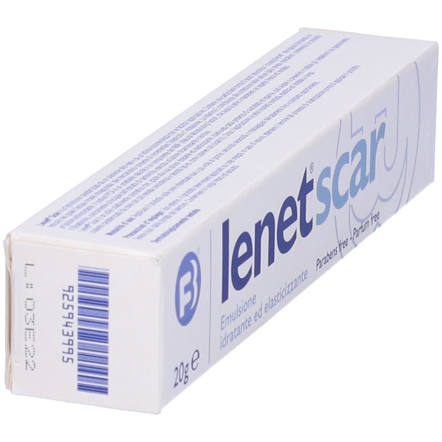 Scatola 'lenet scar' con codice a barre. 20g. Emulsione senza parabeni e profumo.