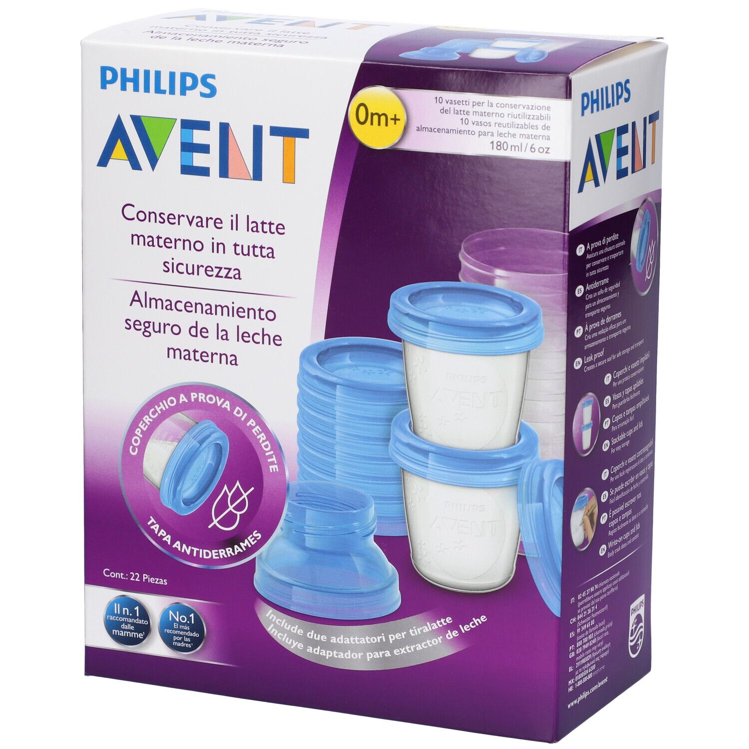 Confezione con logo Philips Avent. Contiene tazze con coperchi e accessori.