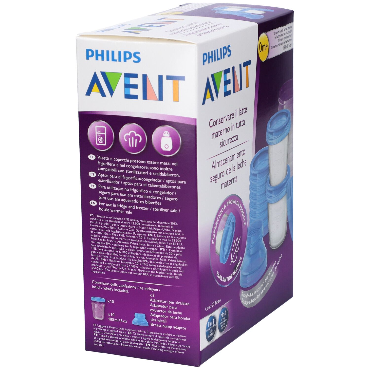 Confezione con logo Philips Avent. Contiene tazze con coperchi e accessori.