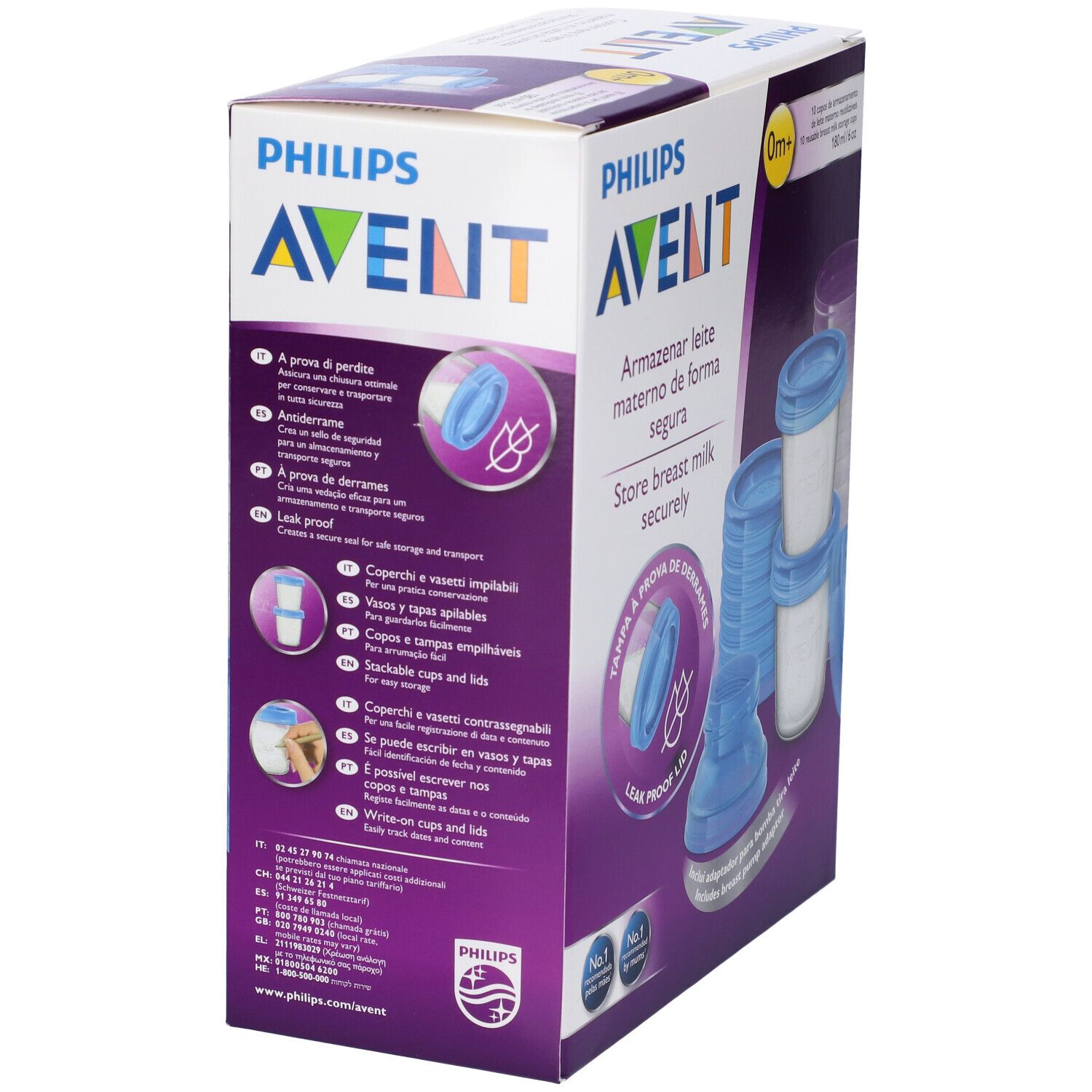 Confezione con logo Philips Avent. Contiene tazze con coperchi e accessori.