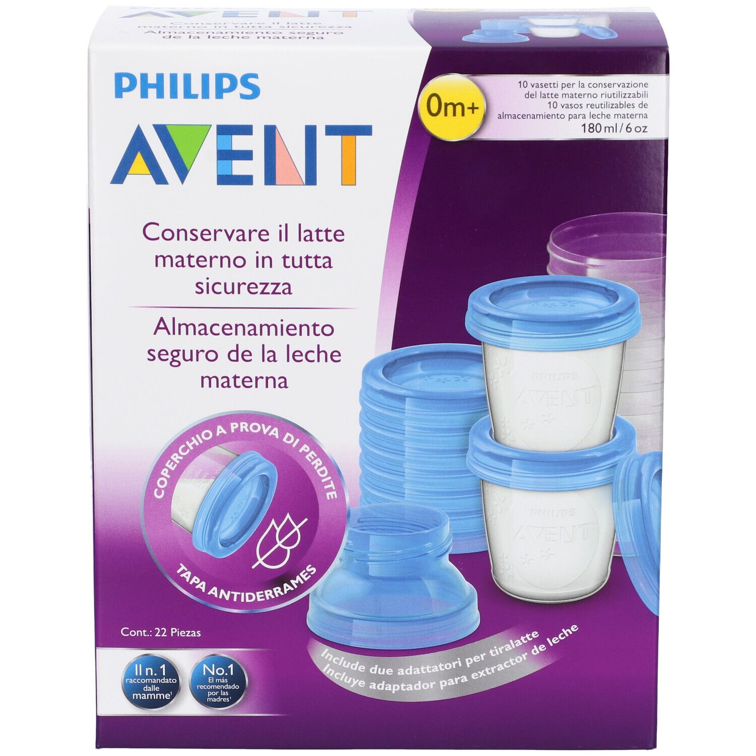 Confezione con logo Philips Avent. Contiene tazze con coperchi e accessori.