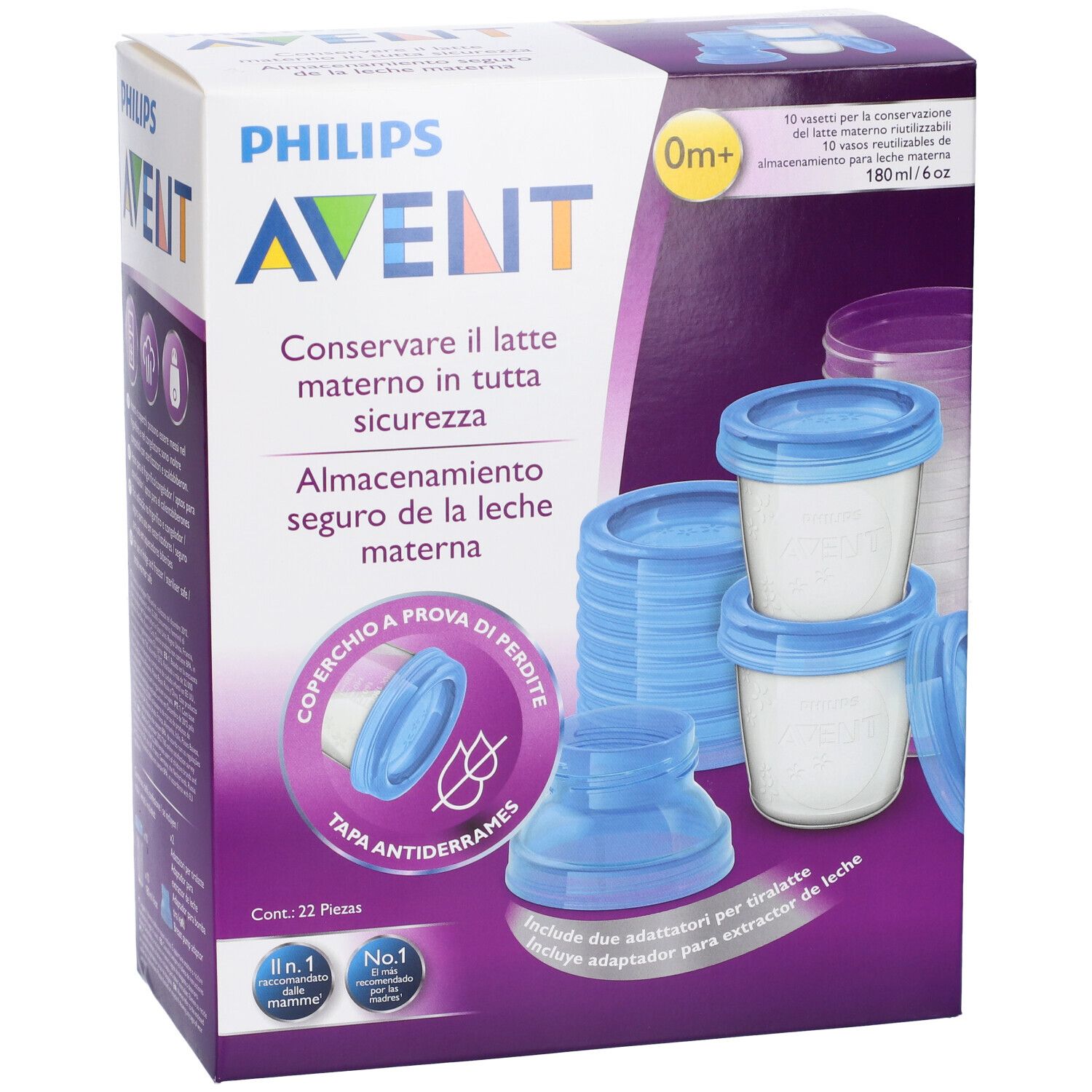 Confezione con logo Philips Avent. Contiene tazze con coperchi e accessori.