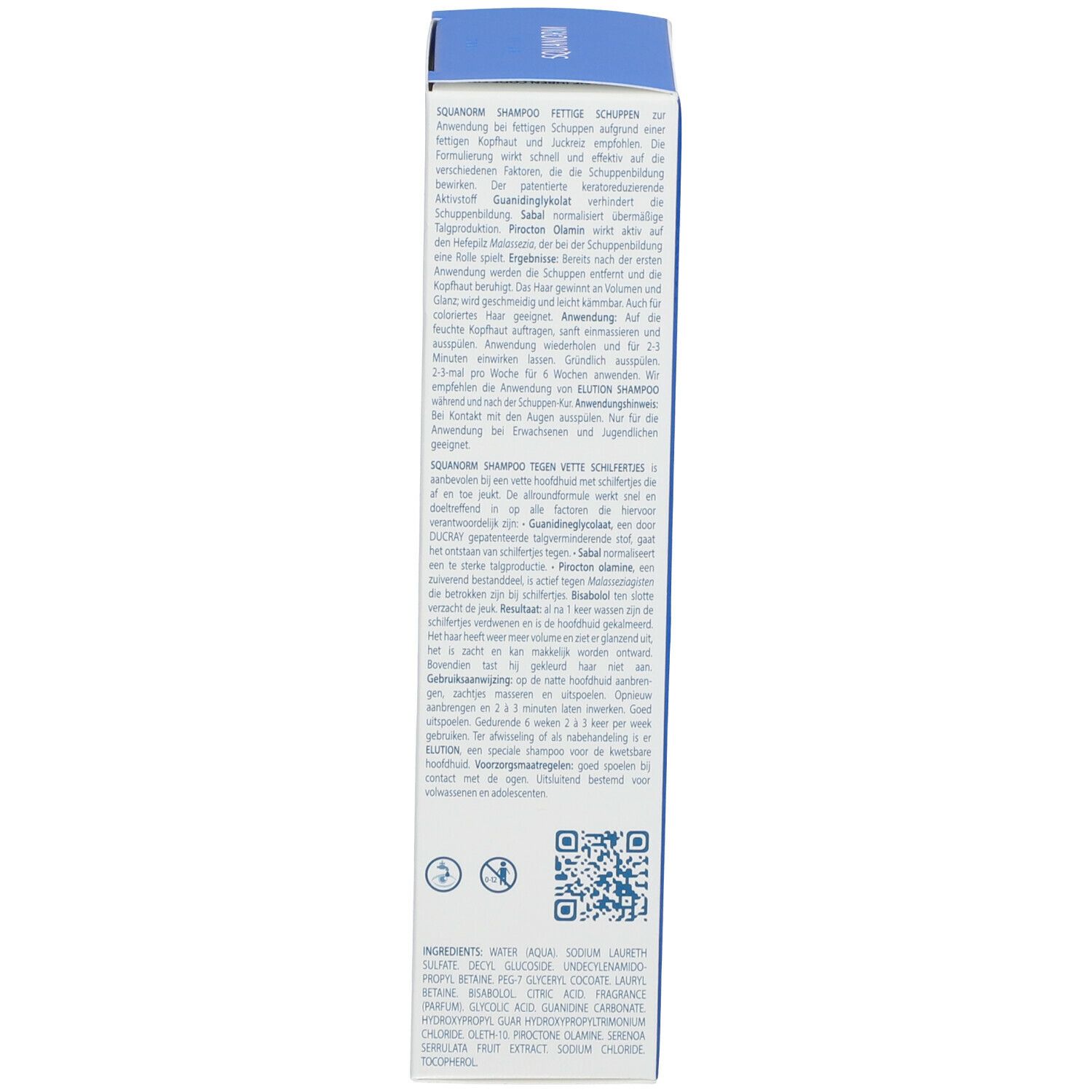 Côté de la boîte. Texte multilingue. Logos et symboles.