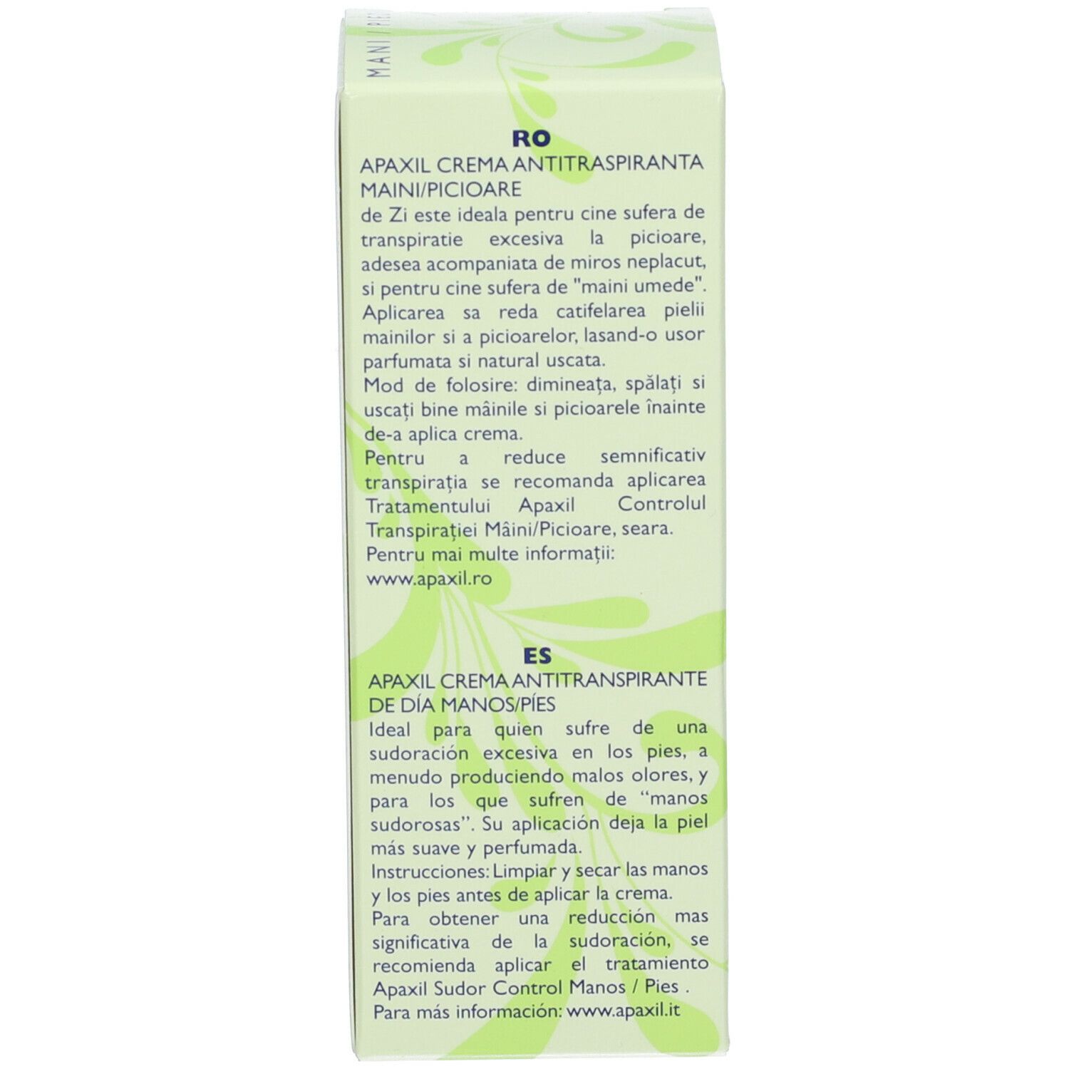 Confezione, testo in rumeno e spagnolo. Informazioni sull'uso e sugli ingredienti.