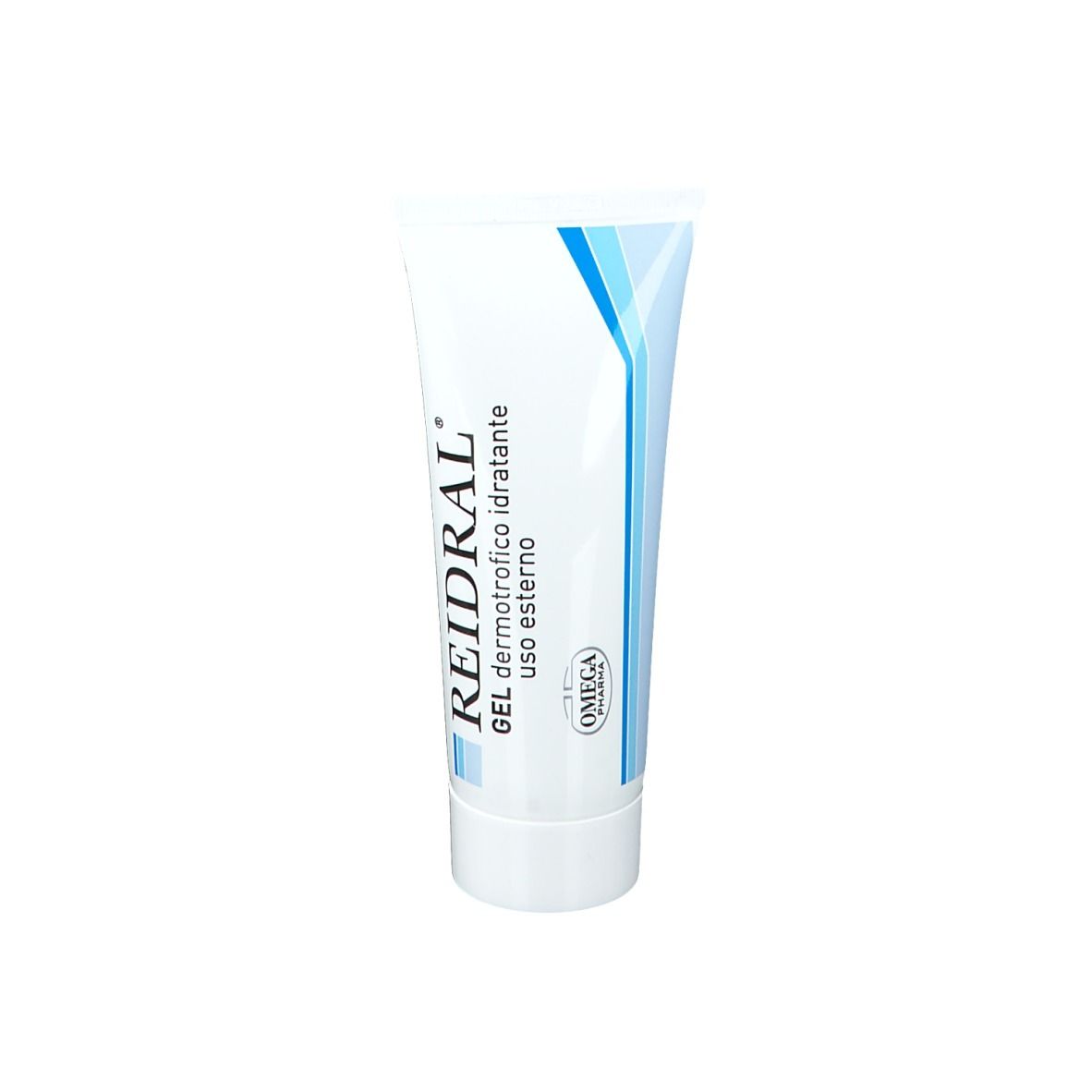 Tubo bianco e blu con scritta REIDRAL® Gel. Scritta: Gel dermotrofico idratante uso esterno.