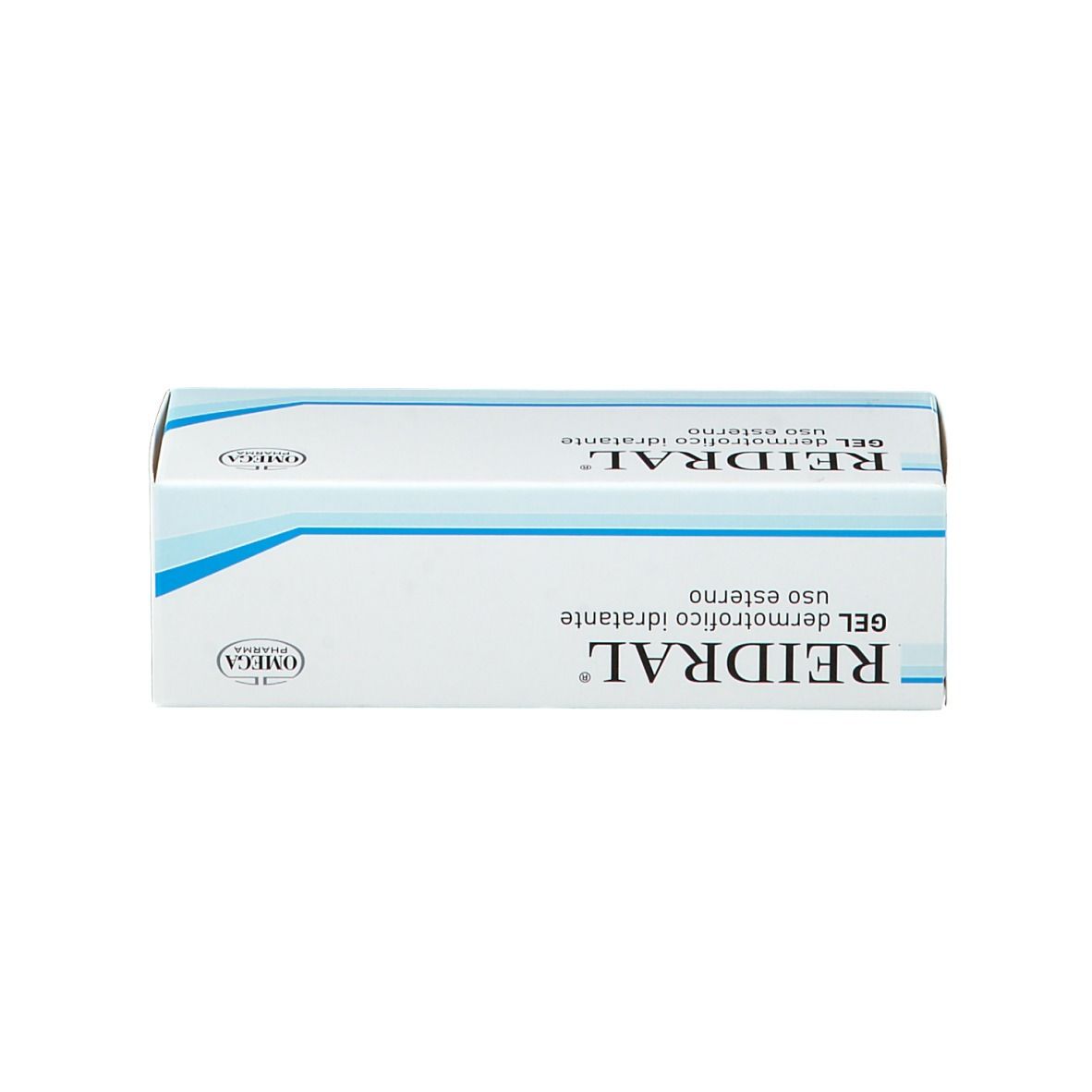 Confezione di REIDRAL® Gel. Scritta: Gel dermotrofico idratante uso esterno. Logo Omega Pharma.