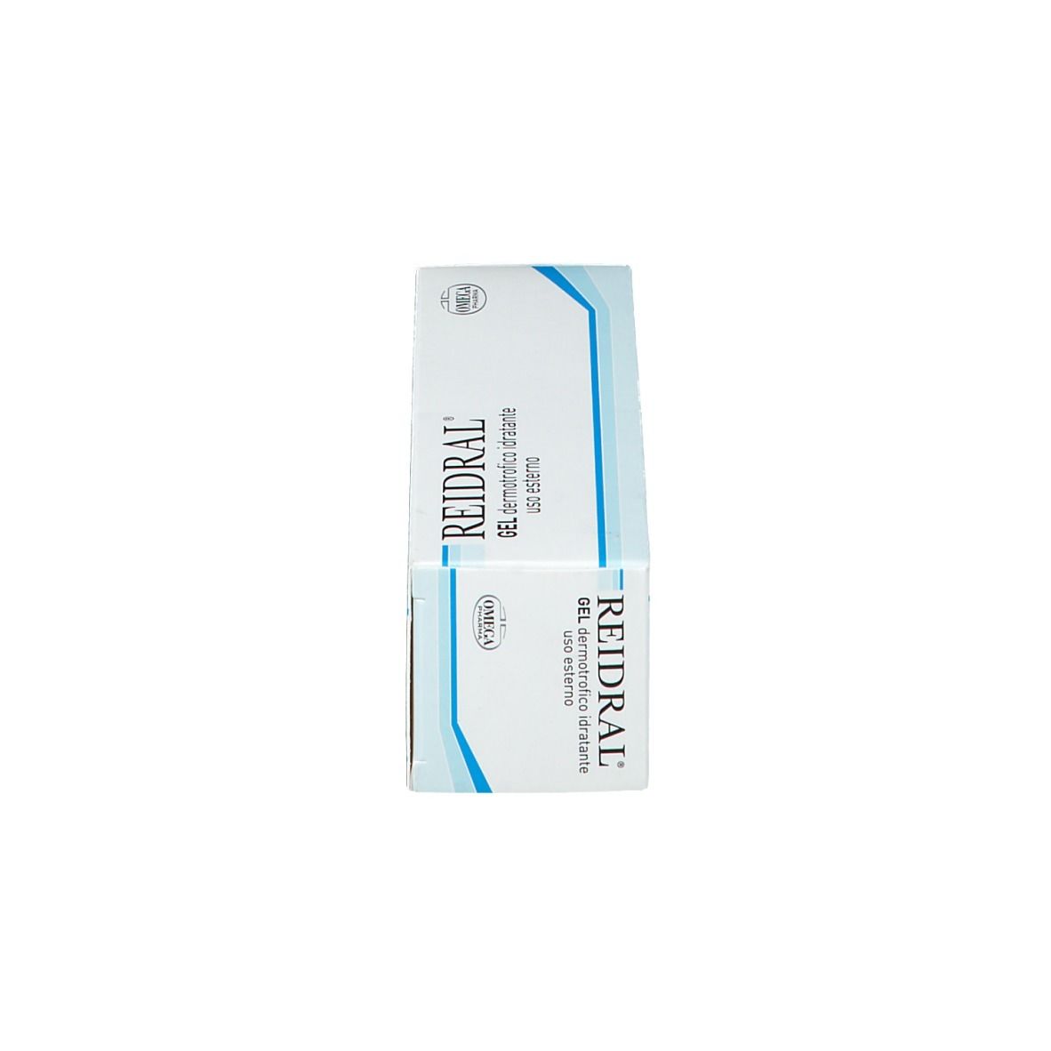 Confezione di REIDRAL® Gel. Scritta: Gel dermotrofico idratante uso esterno. Logo Omega Pharma.