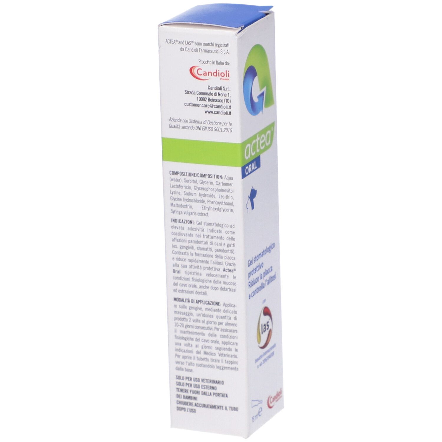Rückseite einer Actea Oral Stomatologisches Gel Verpackung.