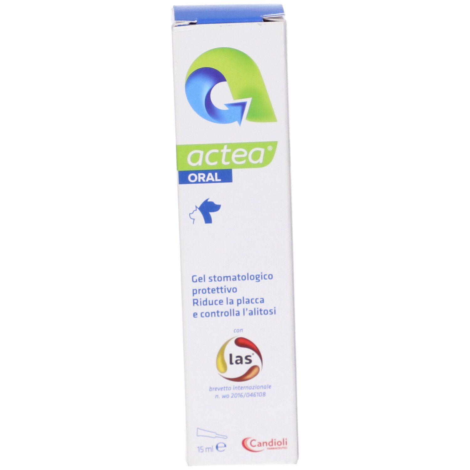 Weiße Verpackung mit blau-grünem Logo 'actea'. 15 ml.