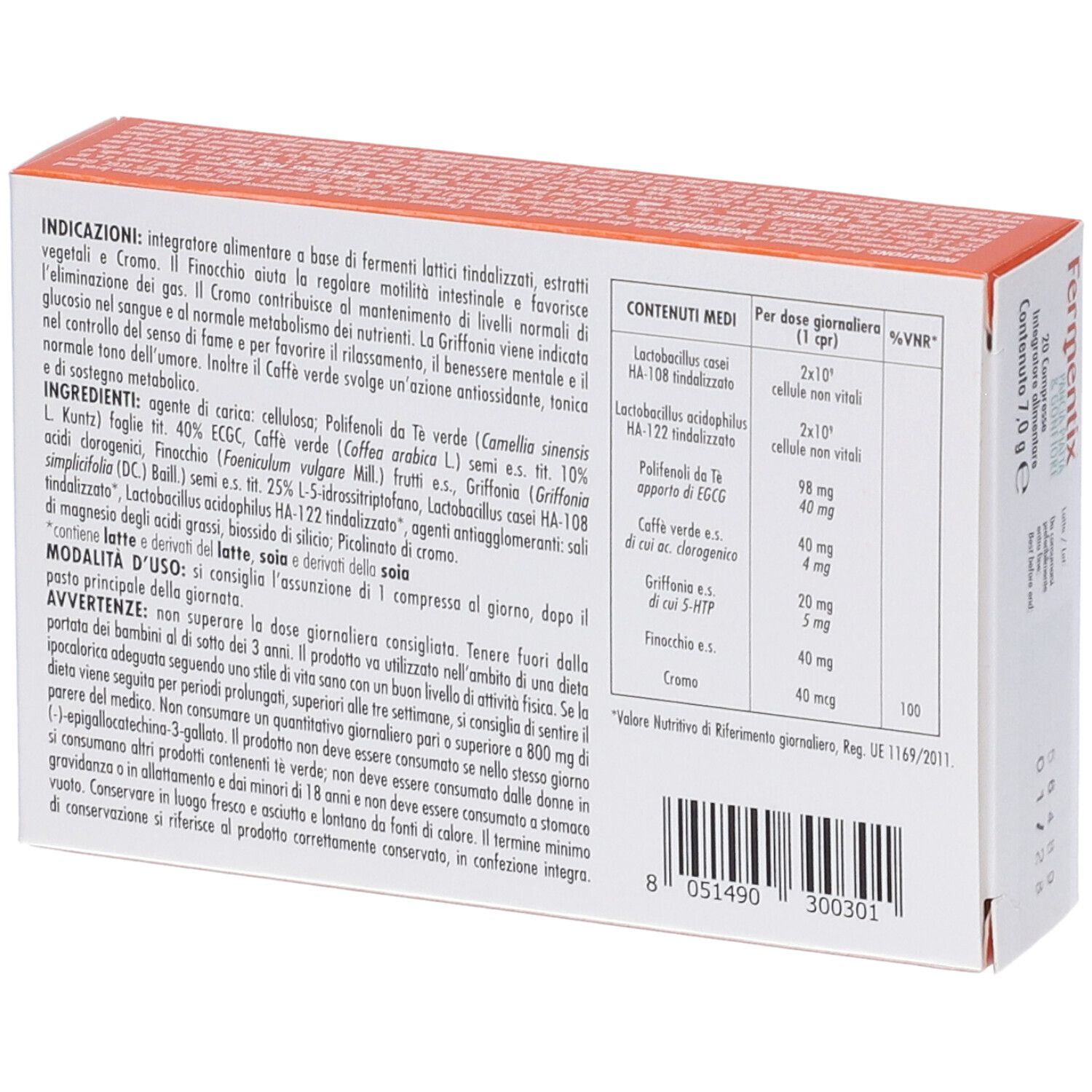Rückseite der Fermentix-Verpackung. Enthält Inhaltsstoffe und Nährwertangaben. Marke: Phyto Garda Medical Line.
