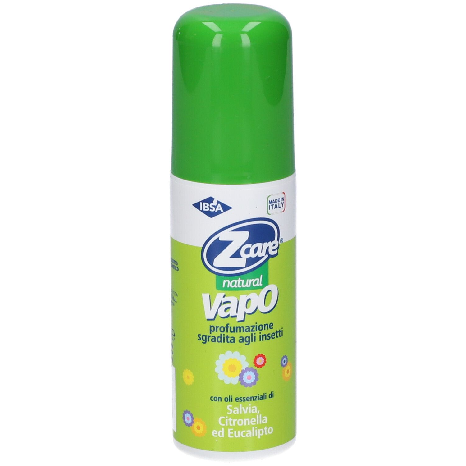 Grüne Sprühflasche mit grünem Deckel. Aufschrift: ZCare natural Vapo. Mit ätherischen Ölen von Salbei, Zitrone und Eukalyptus.