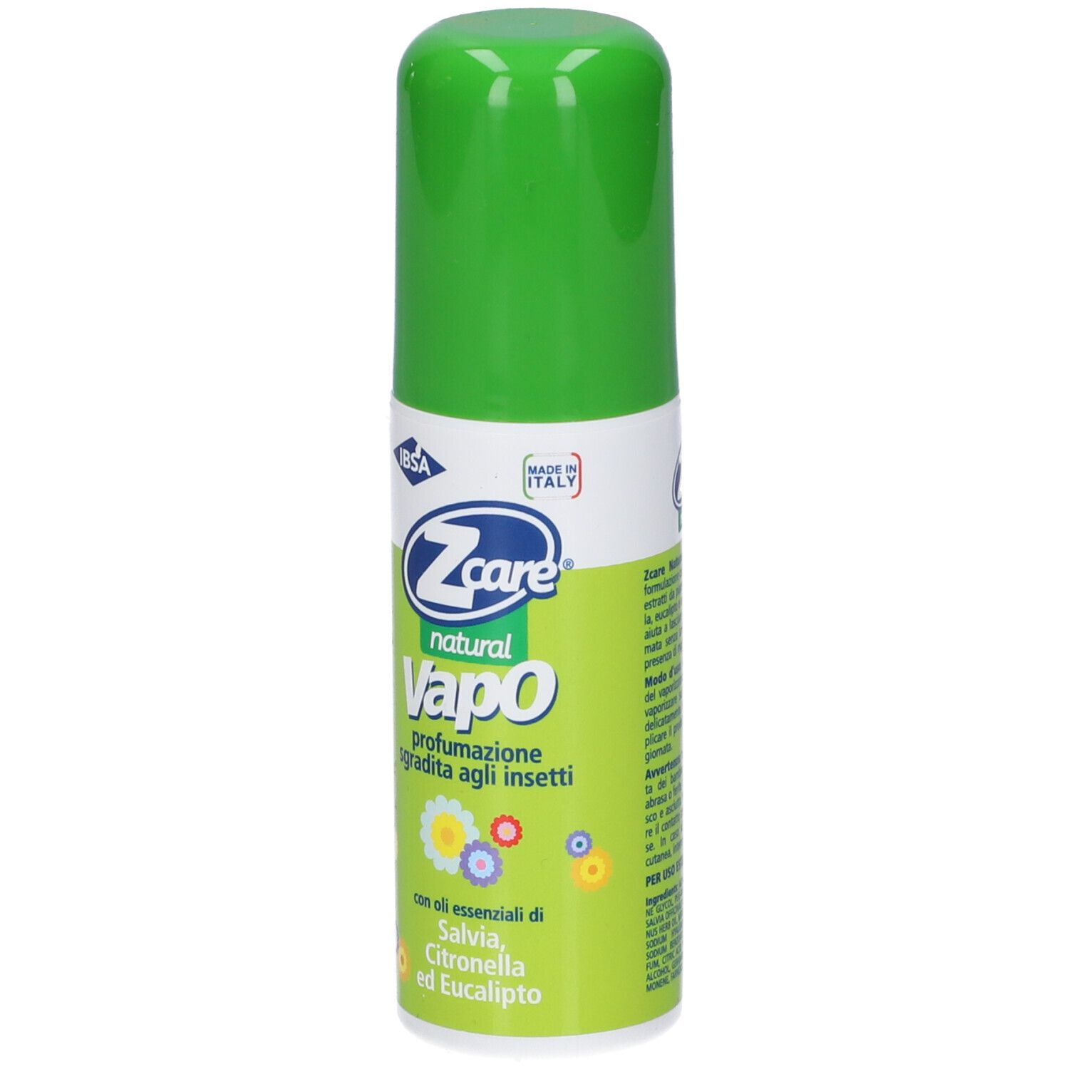 Grüne Sprühflasche mit grünem Deckel. Aufschrift: ZCare natural Vapo. Mit ätherischen Ölen von Salbei, Zitrone und Eukalyptus.