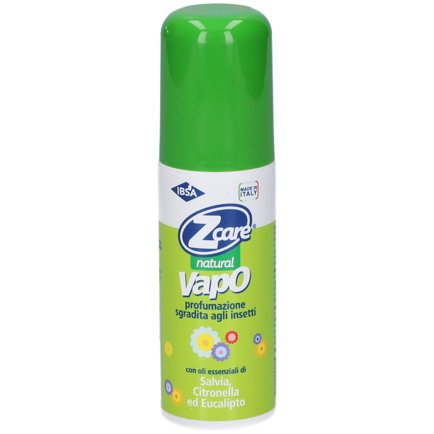 Grüne Sprühflasche mit grünem Deckel. Aufschrift: ZCare natural Vapo. Mit ätherischen Ölen von Salbei, Zitrone und Eukalyptus.