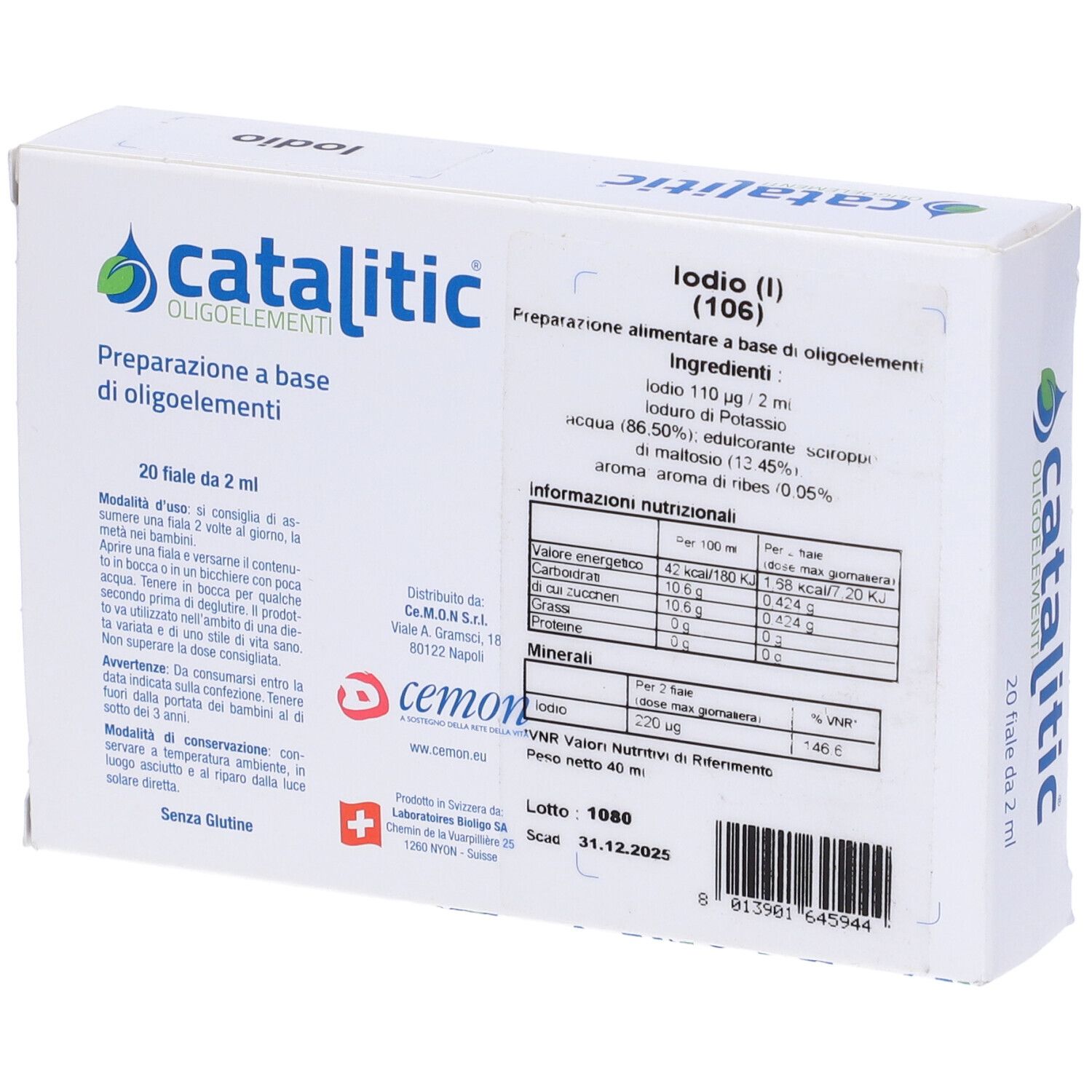 Rückseite der Packung Katalitische Spurenelemente Jod mit Nährwertangaben und Inhaltsstoffen.