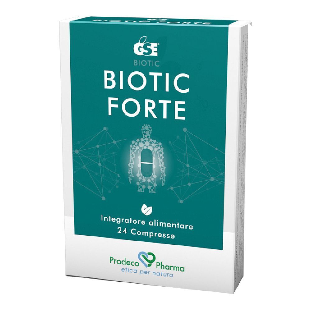 Scatola "GSE Biotic Forte". Scritto "Integratore alimentare 24 Compresse".