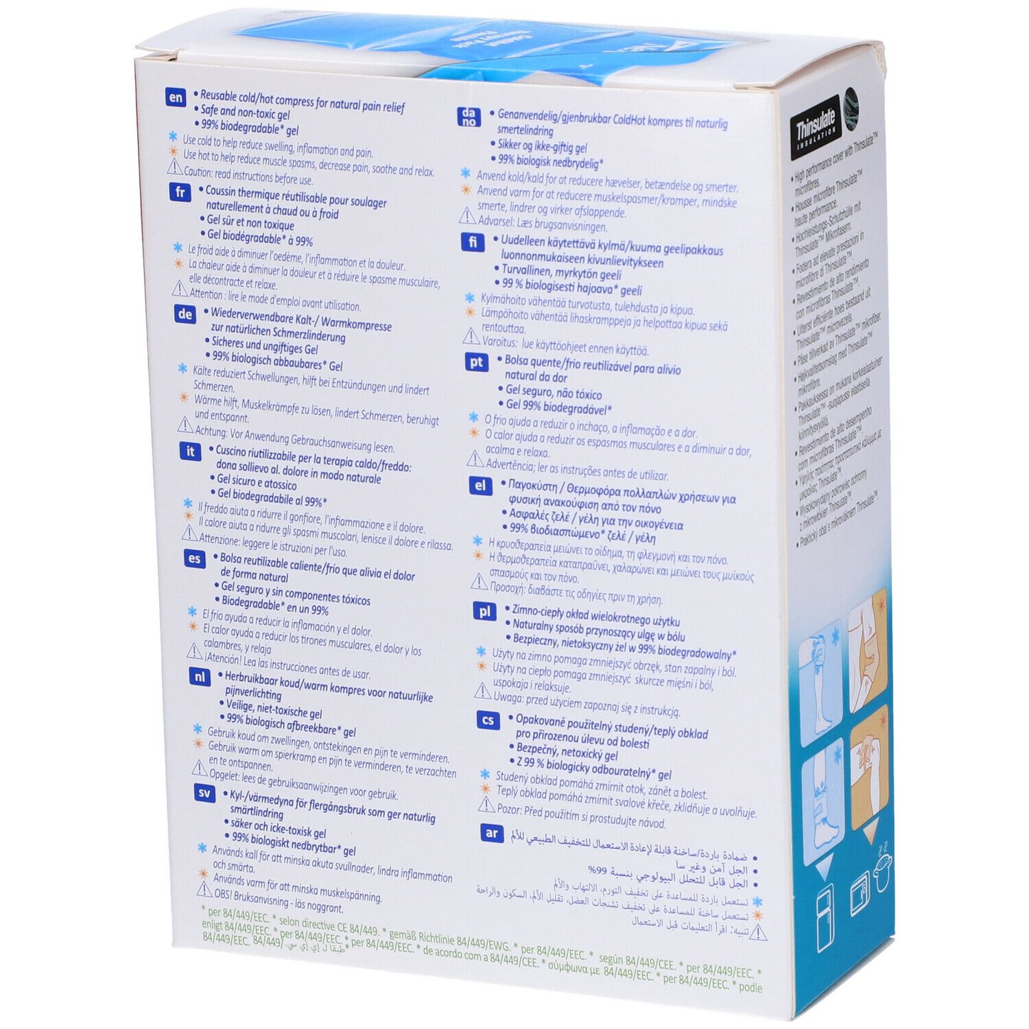 3M™ Nexcare™ ColdHot Therapy Pack Flexible. Confezione con informazioni e illustrazioni del prodotto.