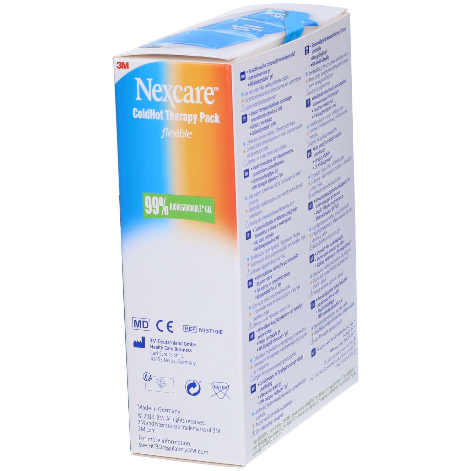 3M™ Nexcare™ ColdHot Therapy Pack Flexible. Confezione con informazioni e logo del prodotto.
